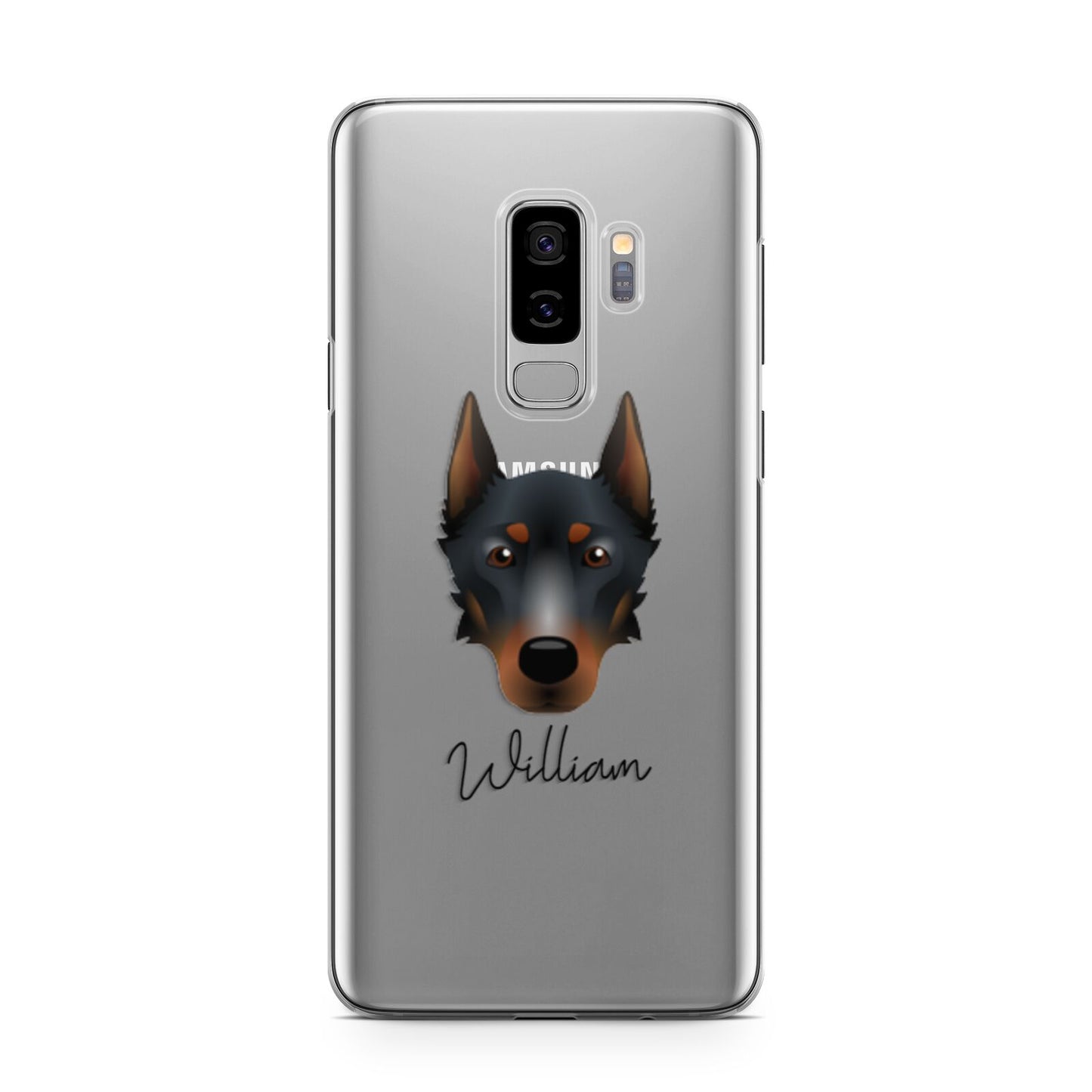 Beauceron Personalised Samsung Galaxy S9 Plus Case on Silver phone