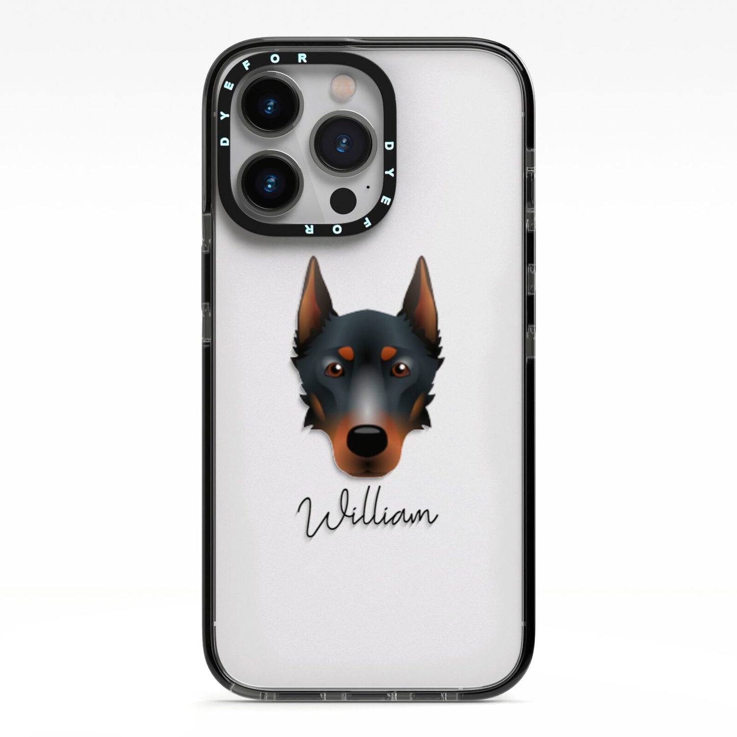 Beauceron Personalised iPhone 13 Pro Black Impact Case on Silver phone