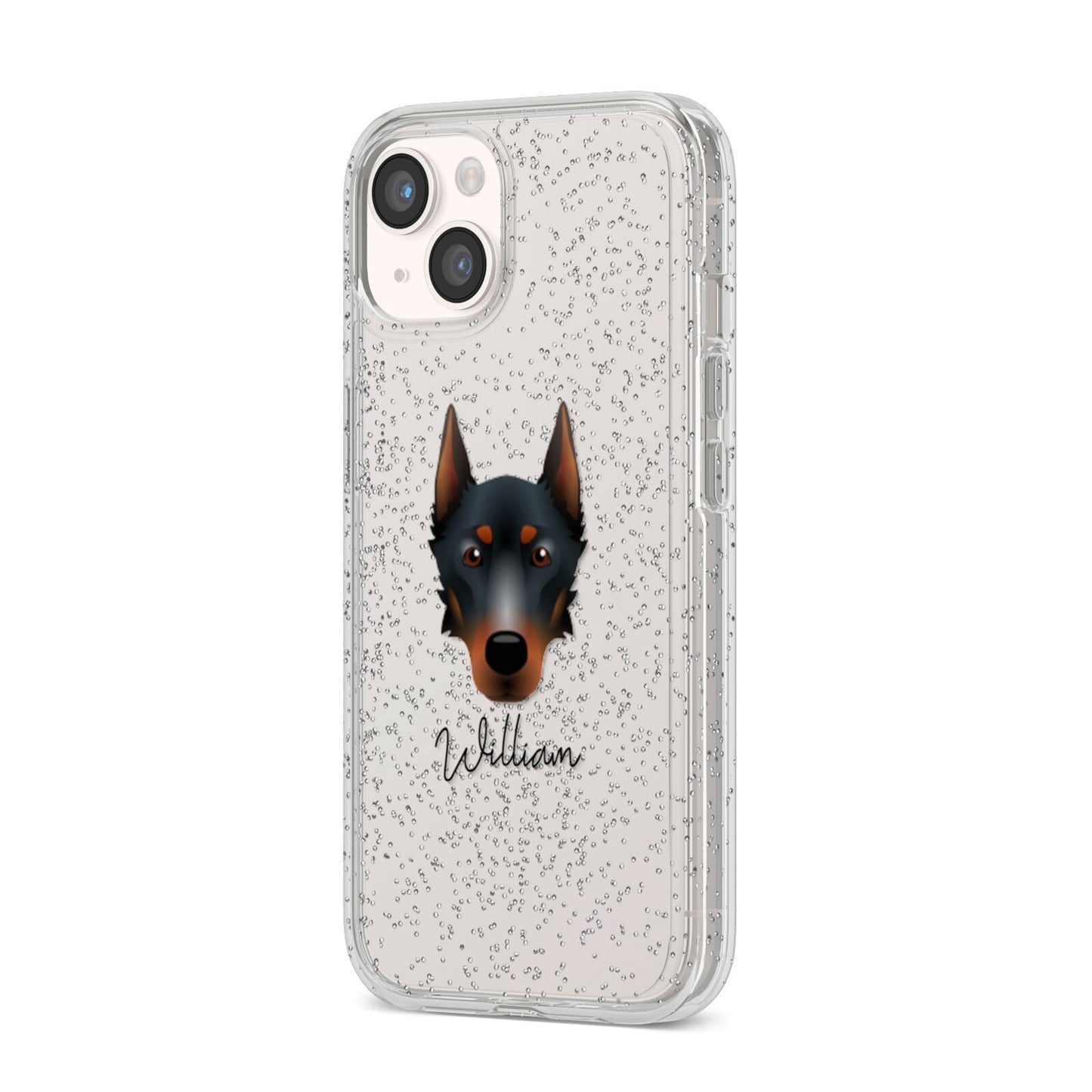 Beauceron Personalised iPhone 14 Glitter Tough Case Starlight Angled Image