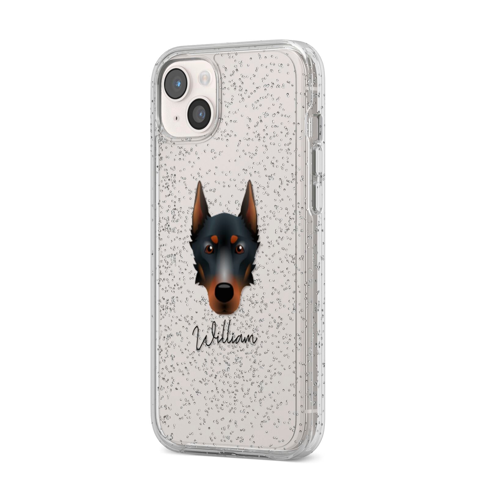 Beauceron Personalised iPhone 14 Plus Glitter Tough Case Starlight Angled Image