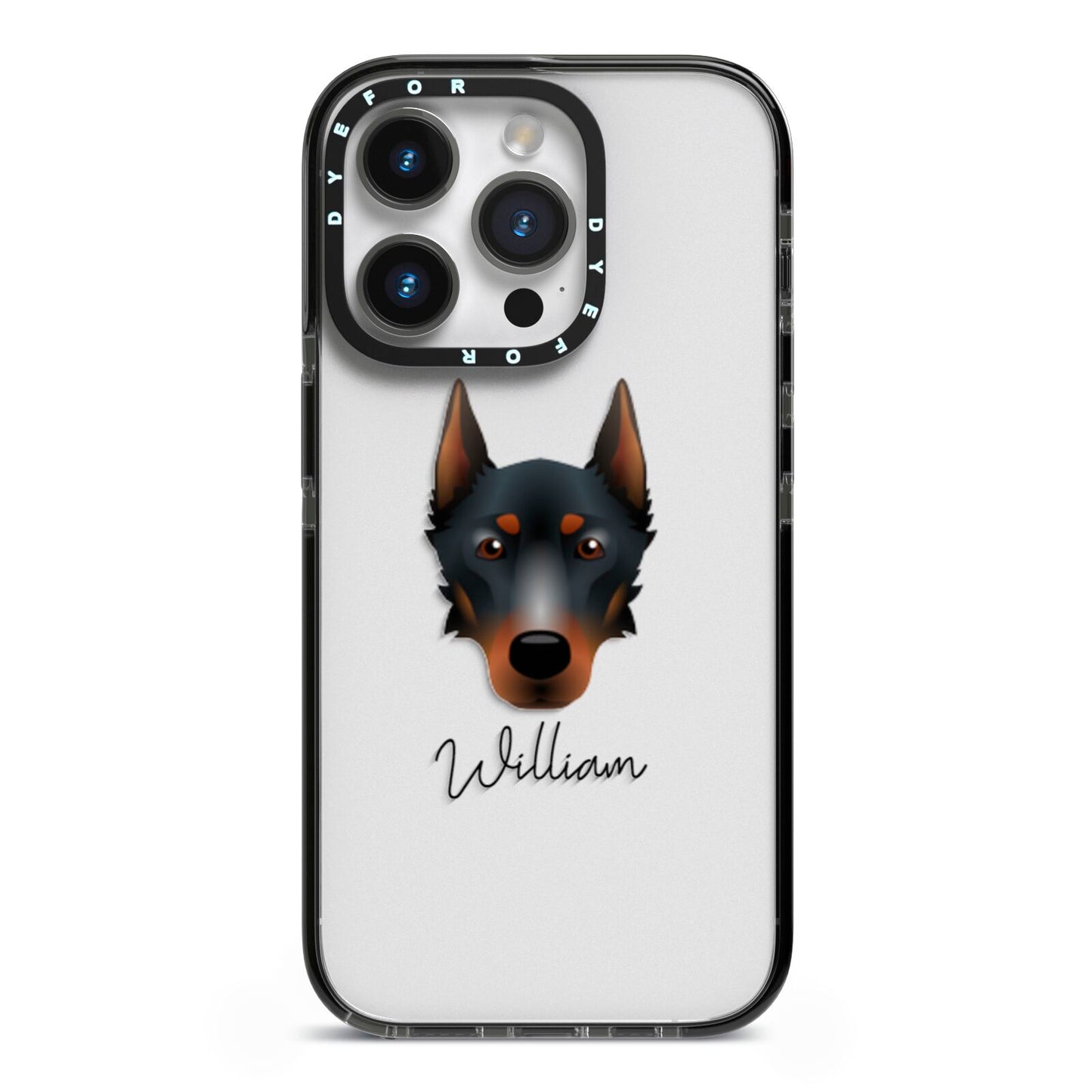 Beauceron Personalised iPhone 14 Pro Black Impact Case on Silver phone