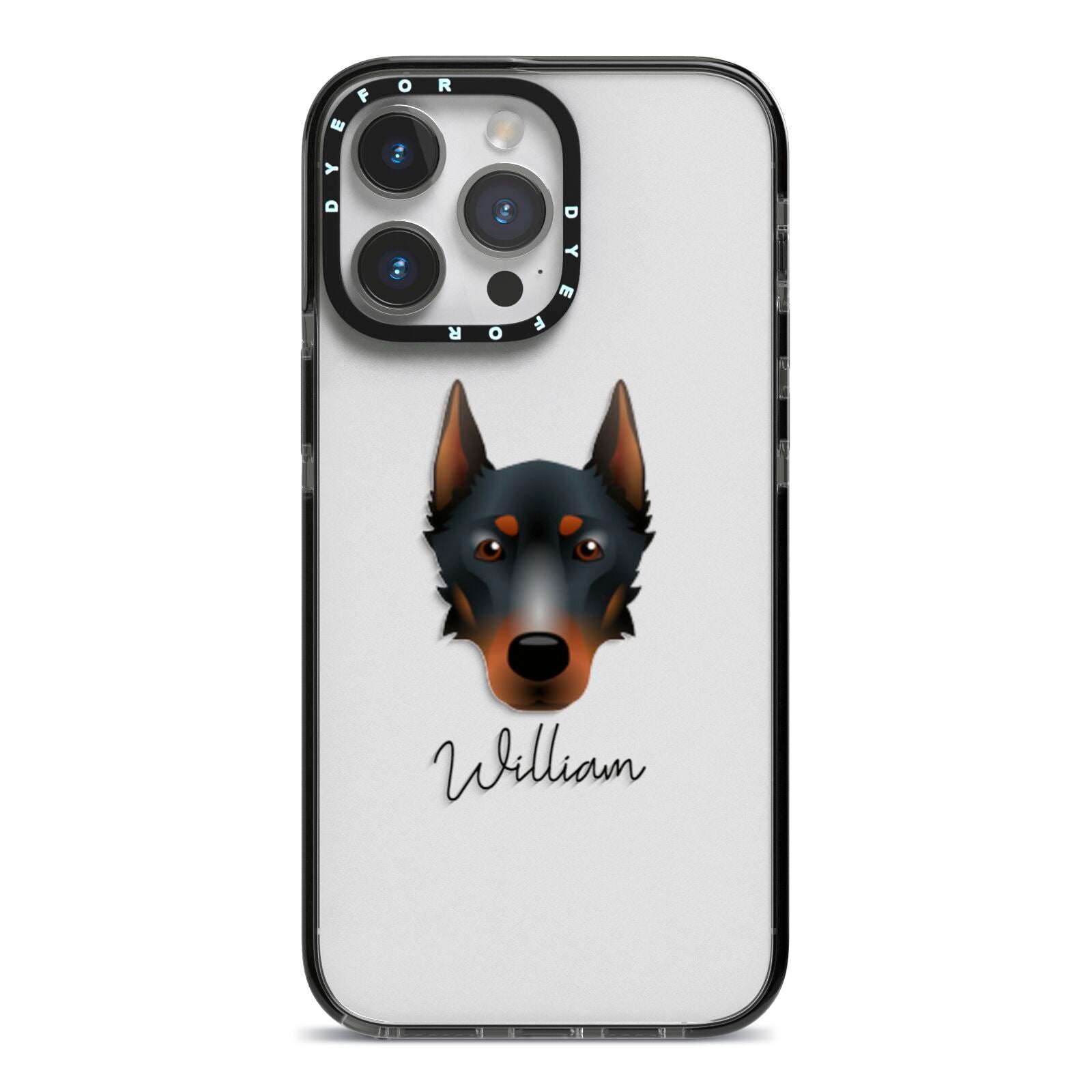Beauceron Personalised iPhone 14 Pro Max Black Impact Case on Silver phone