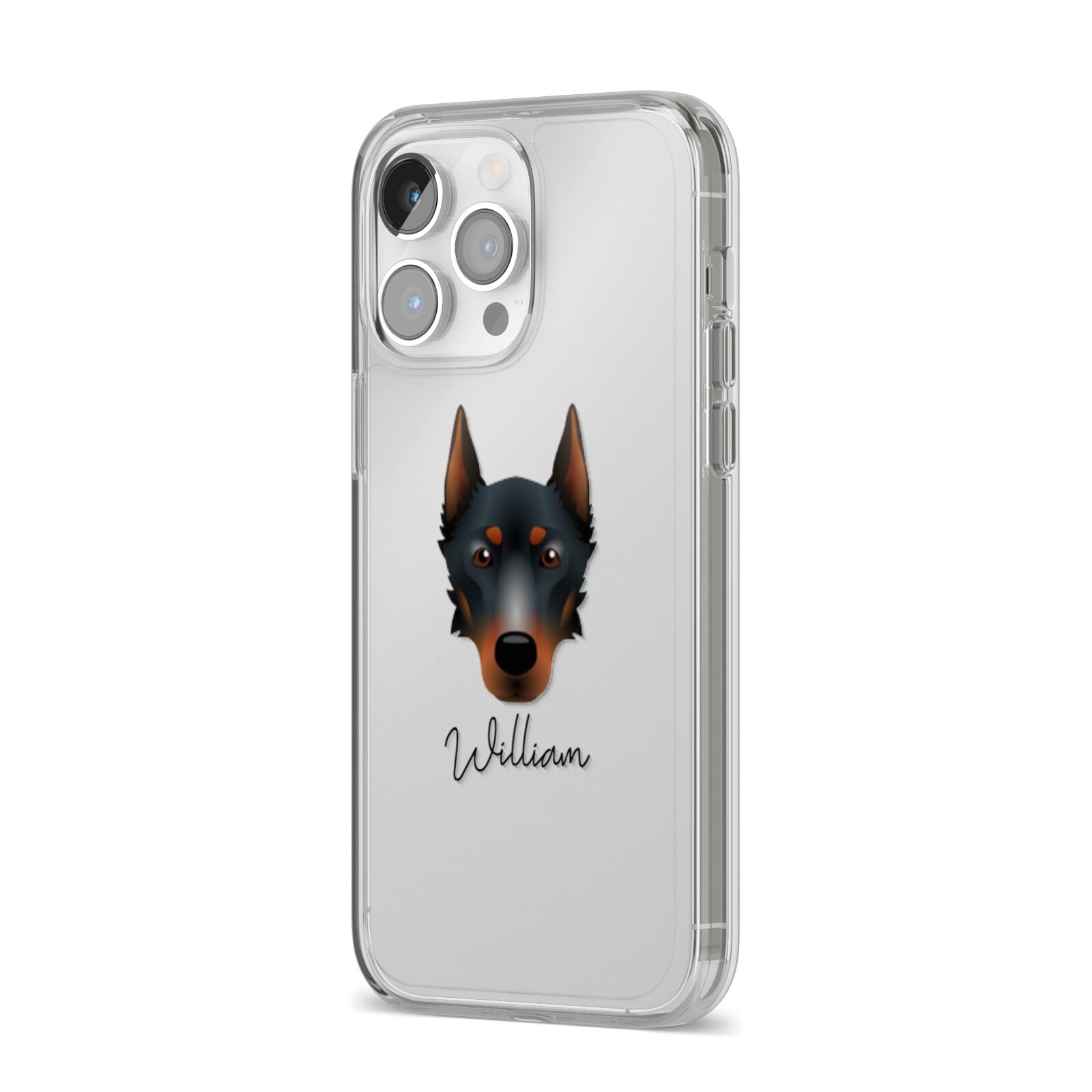 Beauceron Personalised iPhone 14 Pro Max Clear Tough Case Silver Angled Image