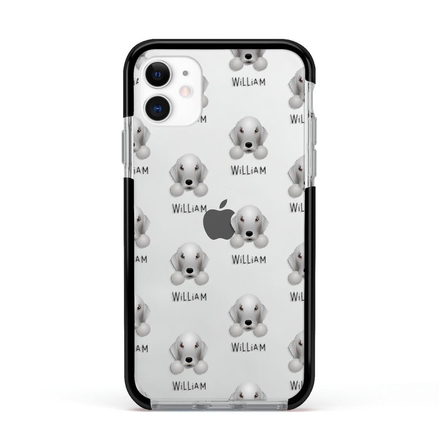 Bedlington Terrier Icon with Name Apple iPhone 11 in White with Black Impact Case