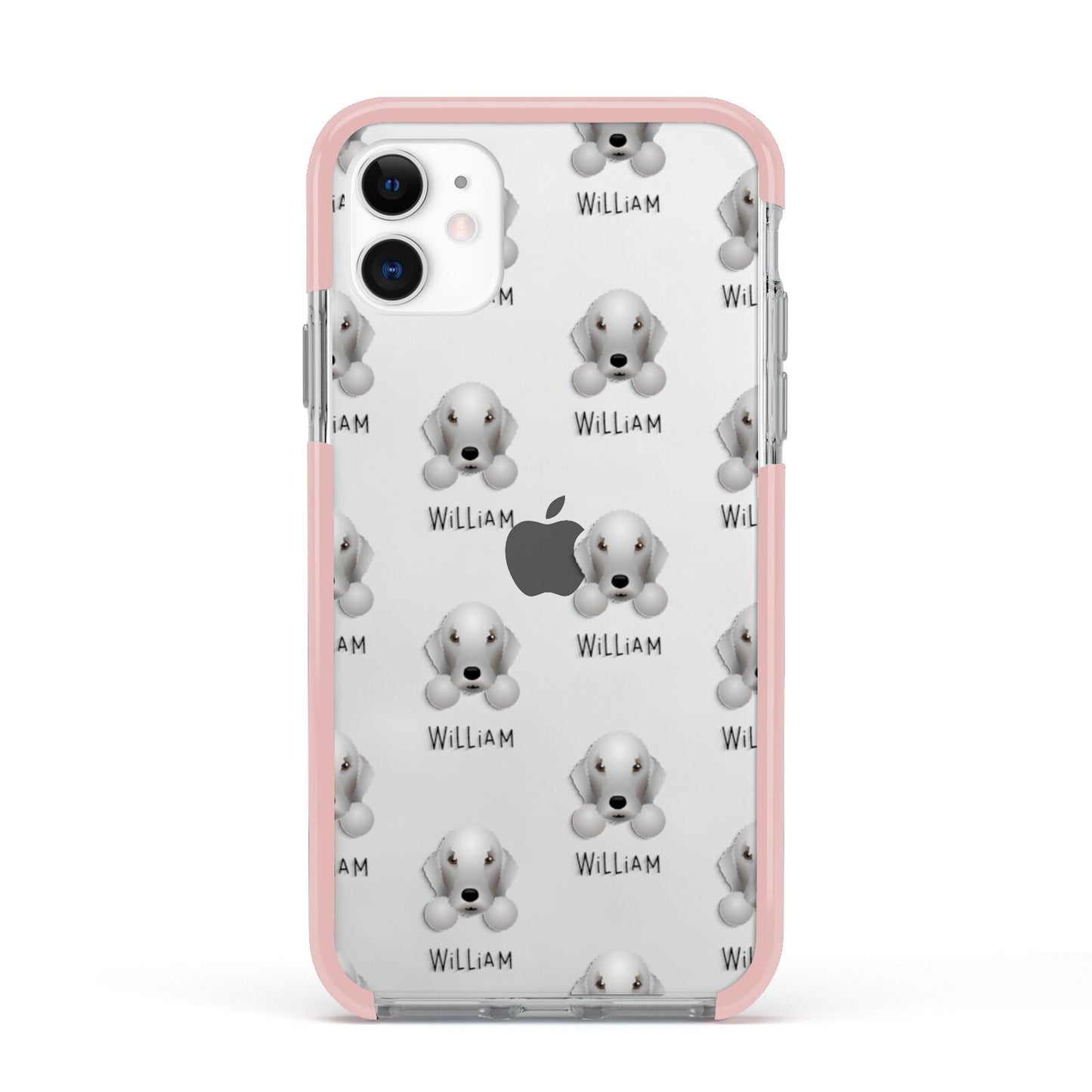 Bedlington Terrier Icon with Name Apple iPhone 11 in White with Pink Impact Case