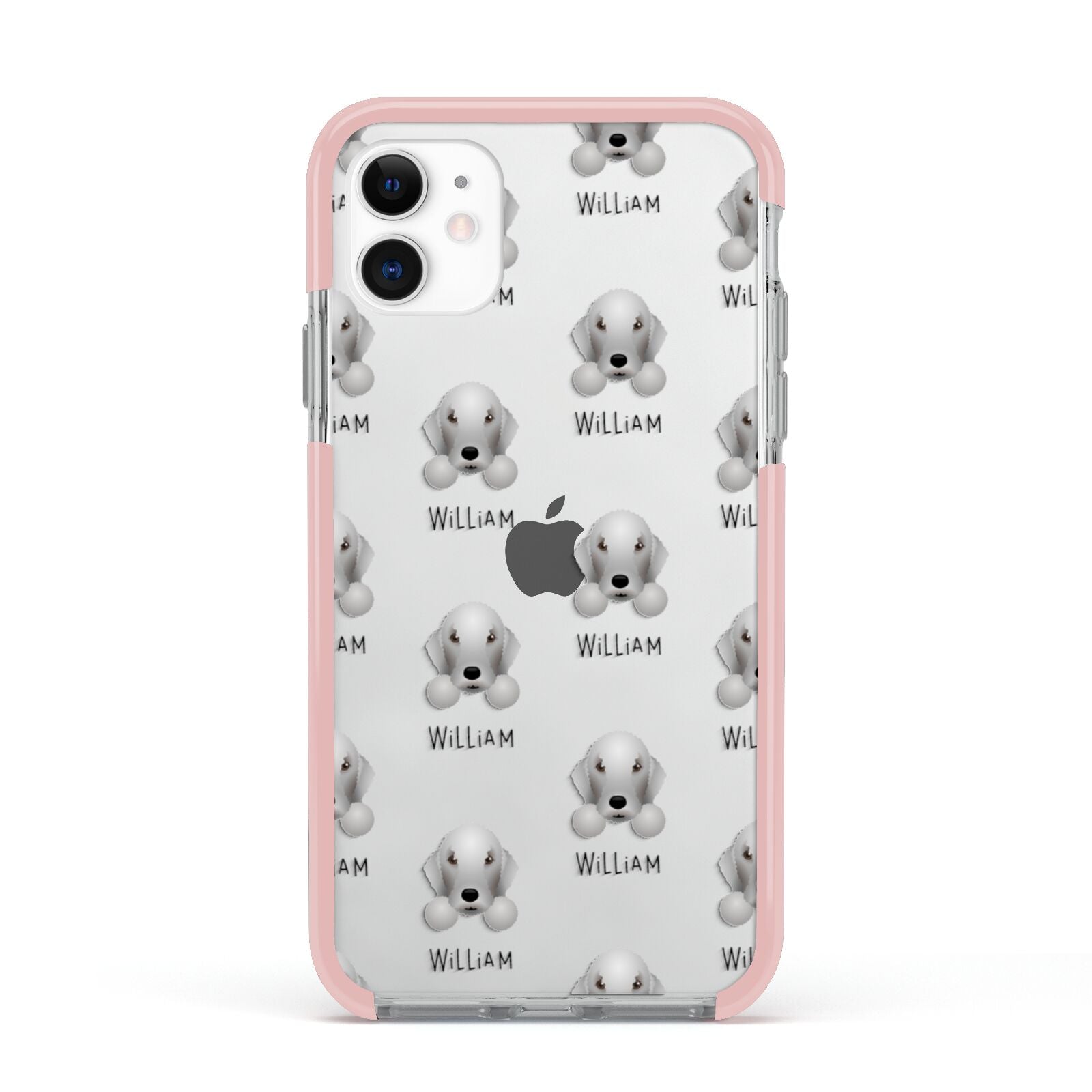 Bedlington Terrier Icon with Name Apple iPhone 11 in White with Pink Impact Case