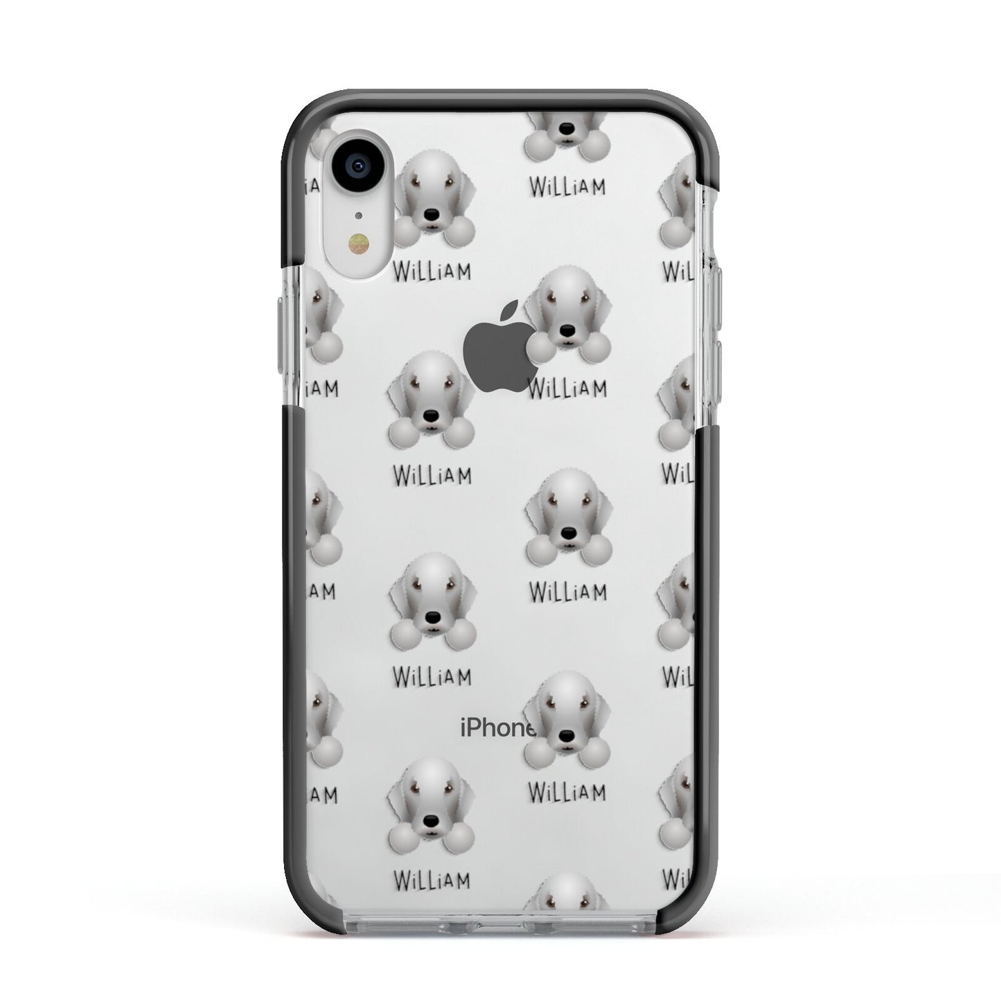 Bedlington Terrier Icon with Name Apple iPhone XR Impact Case Black Edge on Silver Phone