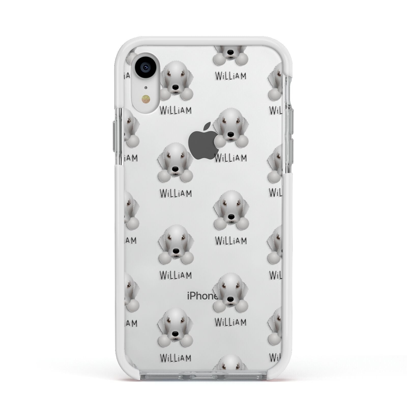 Bedlington Terrier Icon with Name Apple iPhone XR Impact Case White Edge on Silver Phone