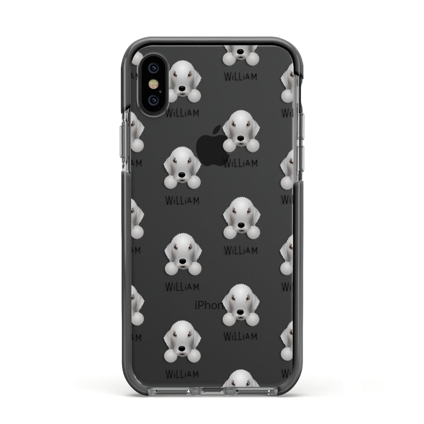 Bedlington Terrier Icon with Name Apple iPhone Xs Impact Case Black Edge on Black Phone