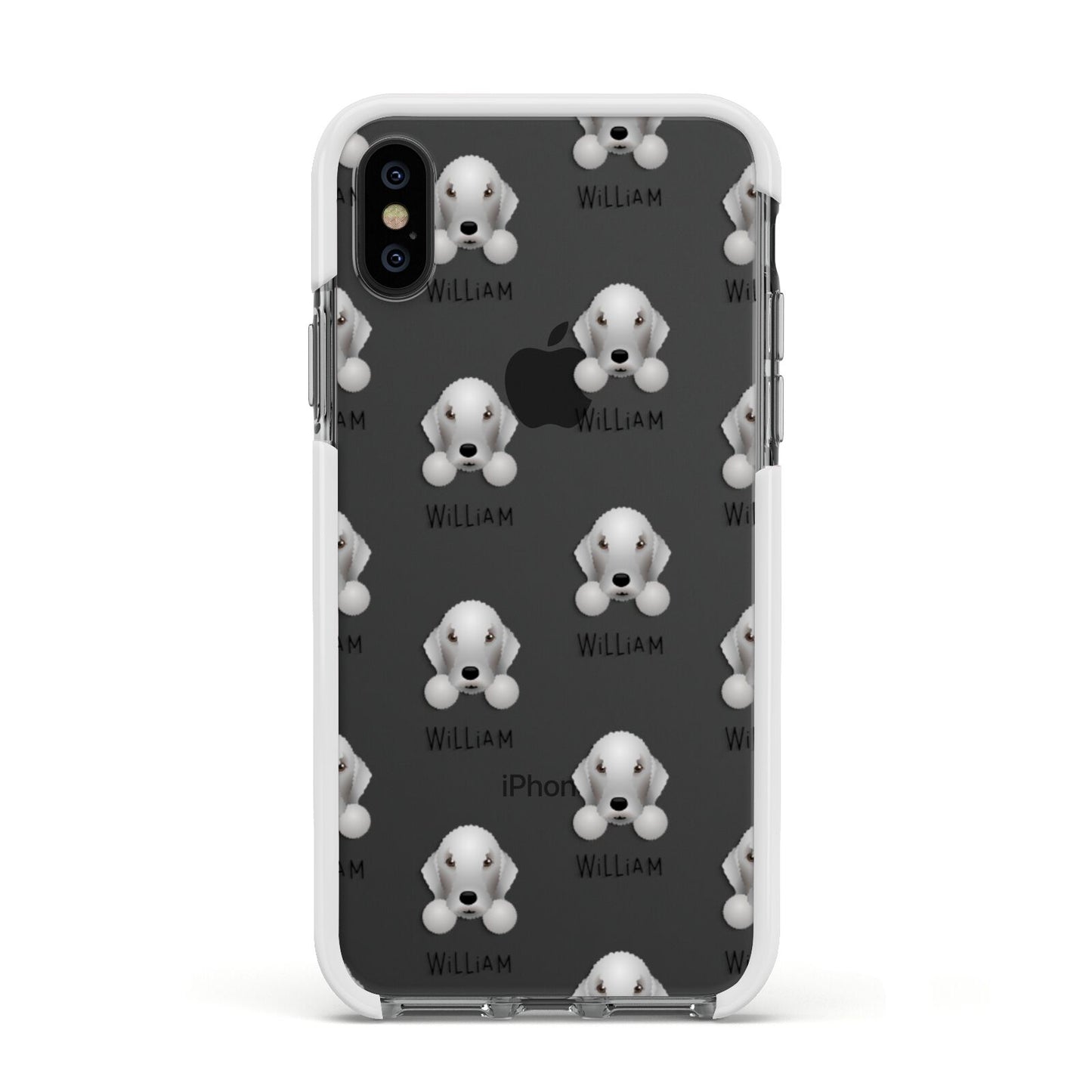 Bedlington Terrier Icon with Name Apple iPhone Xs Impact Case White Edge on Black Phone