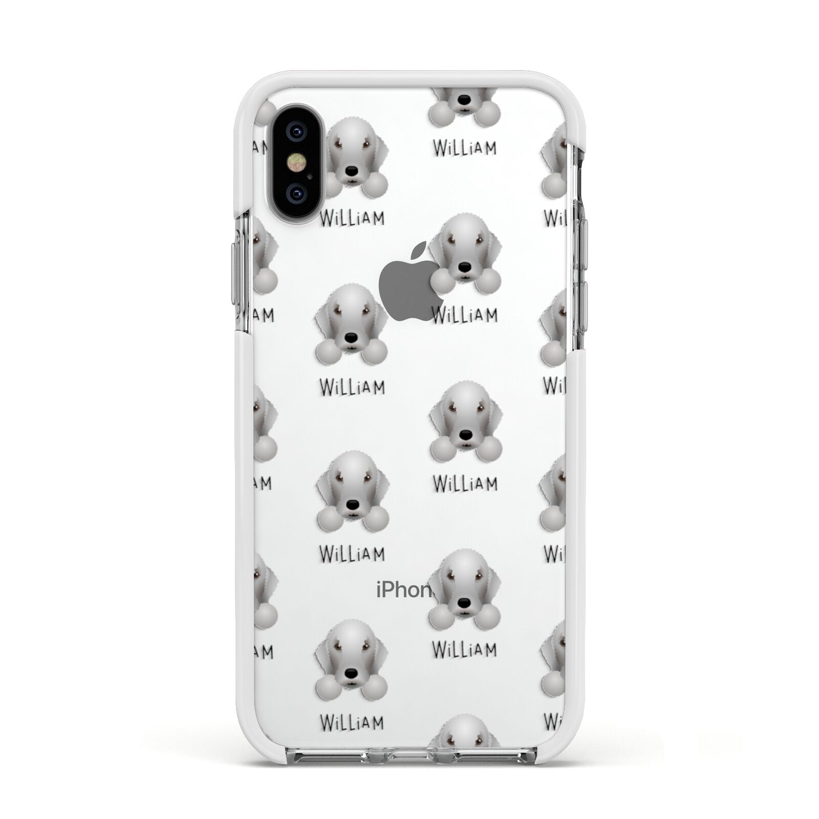 Bedlington Terrier Icon with Name Apple iPhone Xs Impact Case White Edge on Silver Phone