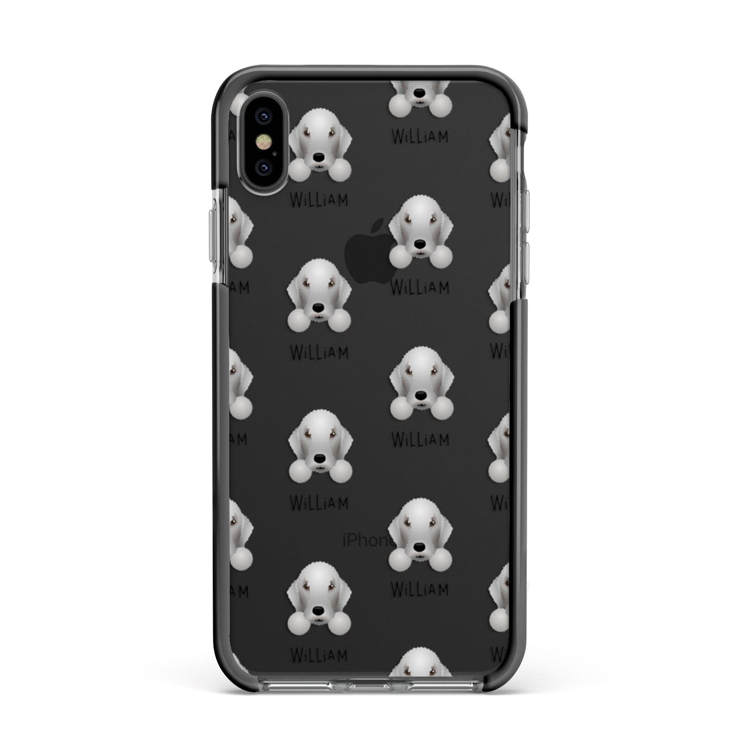 Bedlington Terrier Icon with Name Apple iPhone Xs Max Impact Case Black Edge on Black Phone
