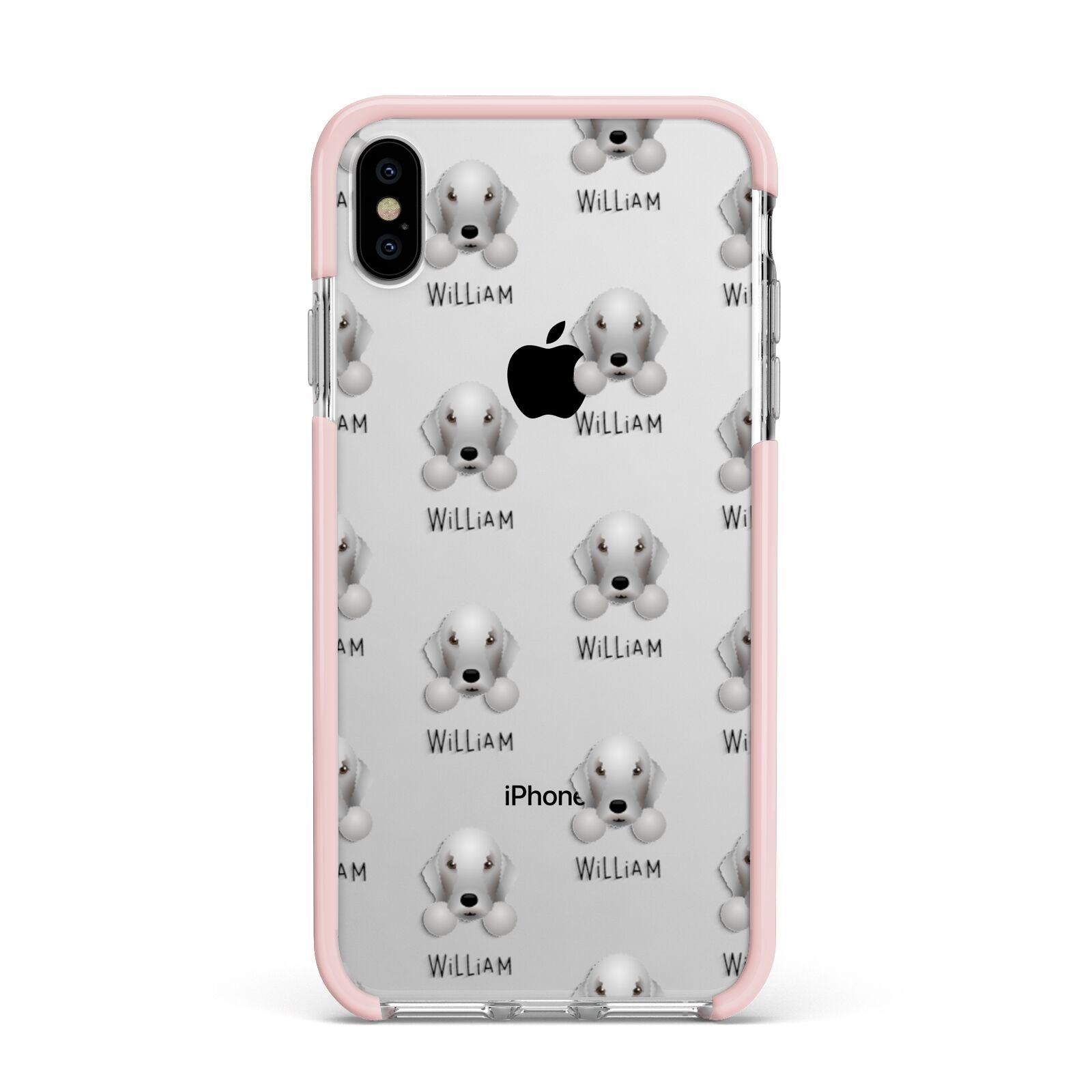 Bedlington Terrier Icon with Name Apple iPhone Xs Max Impact Case Pink Edge on Silver Phone