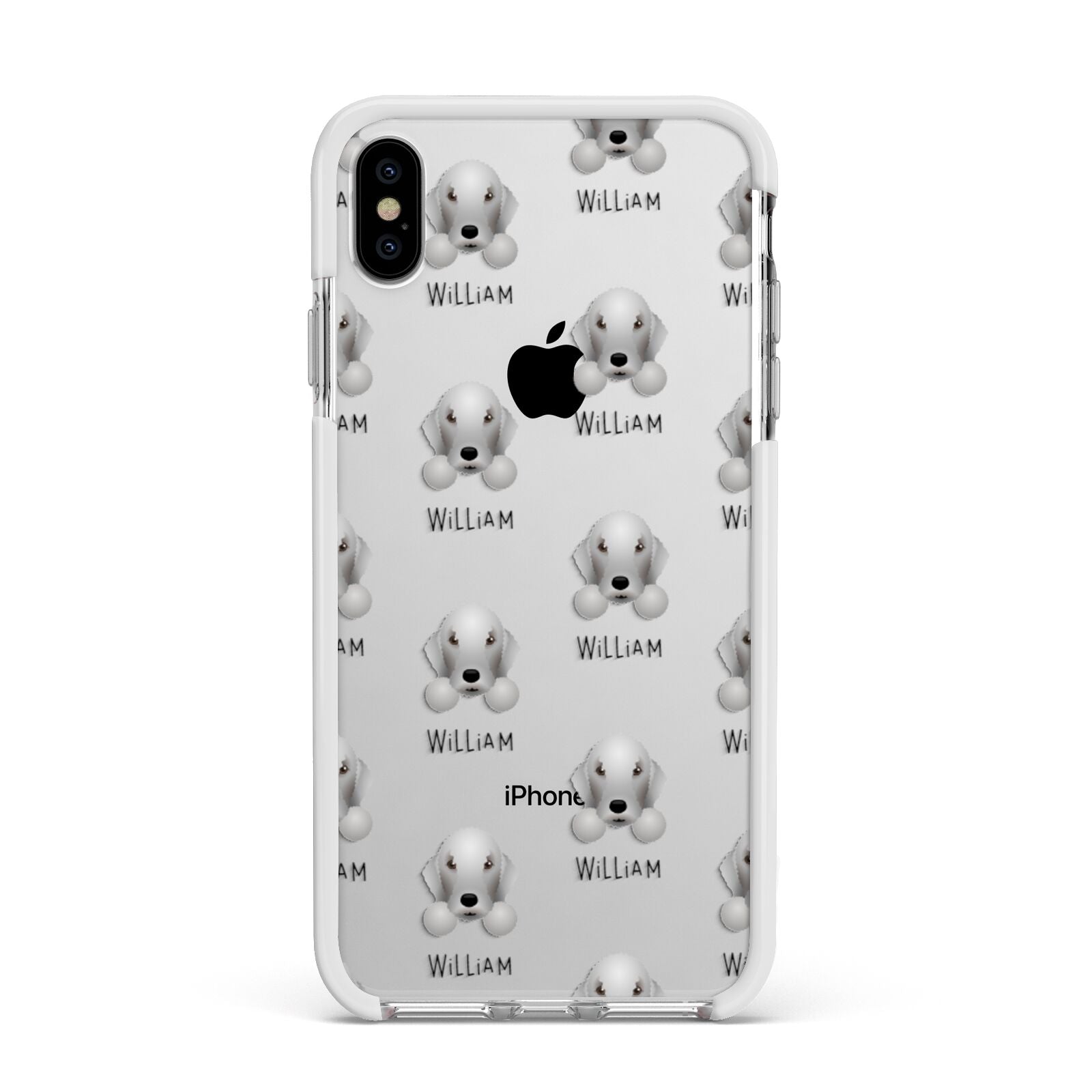 Bedlington Terrier Icon with Name Apple iPhone Xs Max Impact Case White Edge on Silver Phone