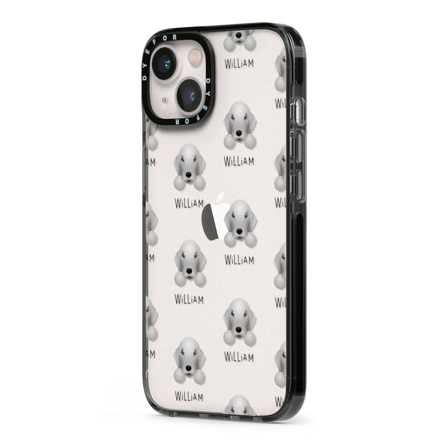 Bedlington Terrier Icon with Name iPhone 13 Black Impact Case Side Angle on Silver phone