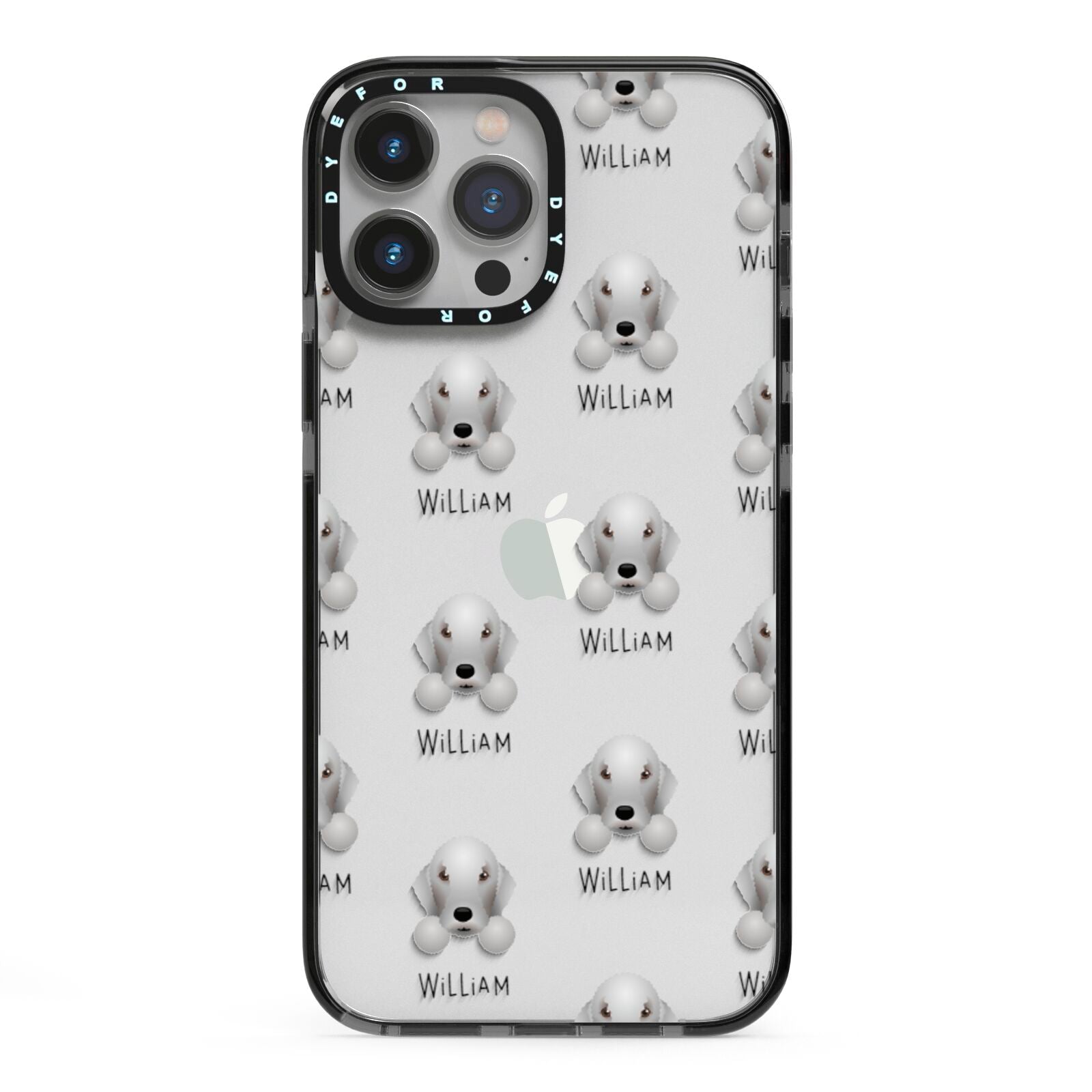 Bedlington Terrier Icon with Name iPhone 13 Pro Max Black Impact Case on Silver phone