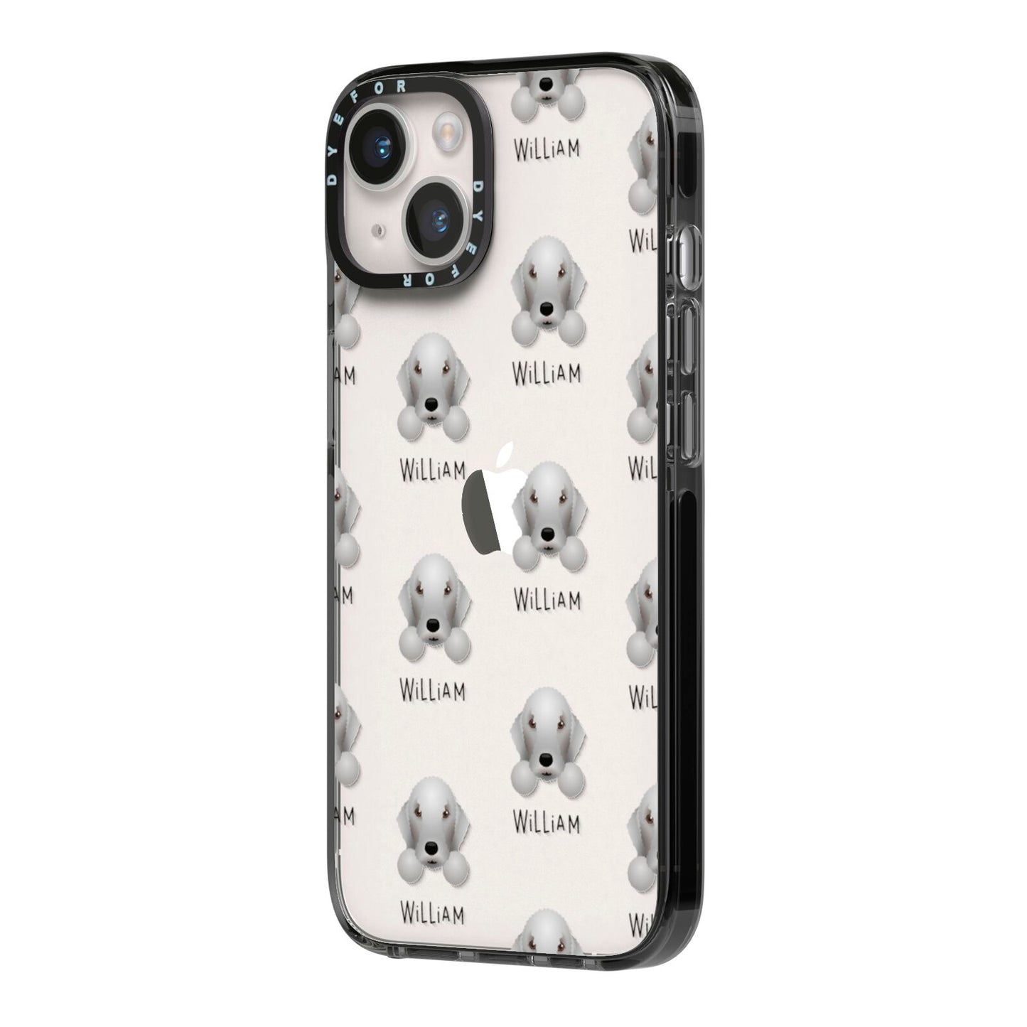 Bedlington Terrier Icon with Name iPhone 14 Black Impact Case Side Angle on Silver phone