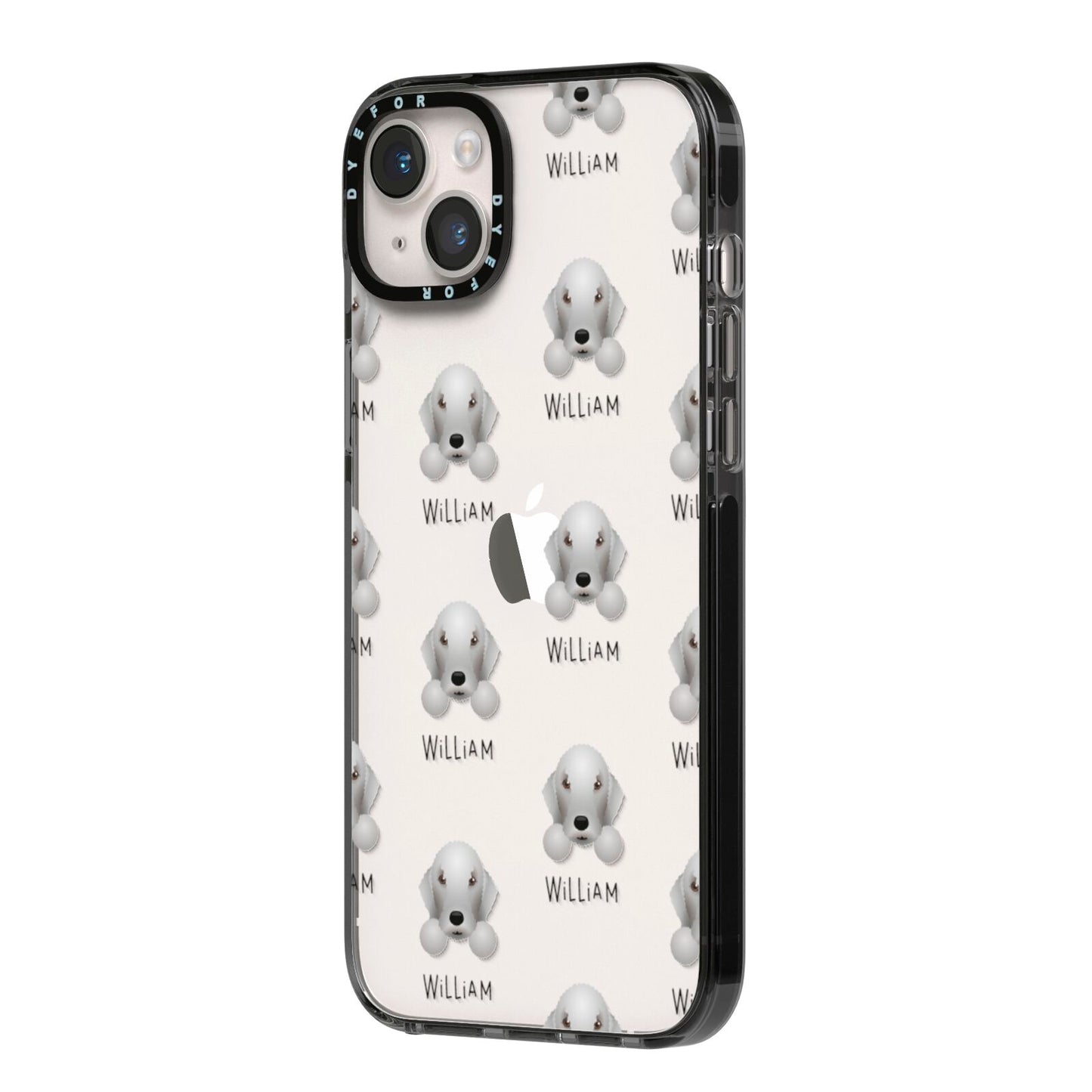 Bedlington Terrier Icon with Name iPhone 14 Plus Black Impact Case Side Angle on Silver phone