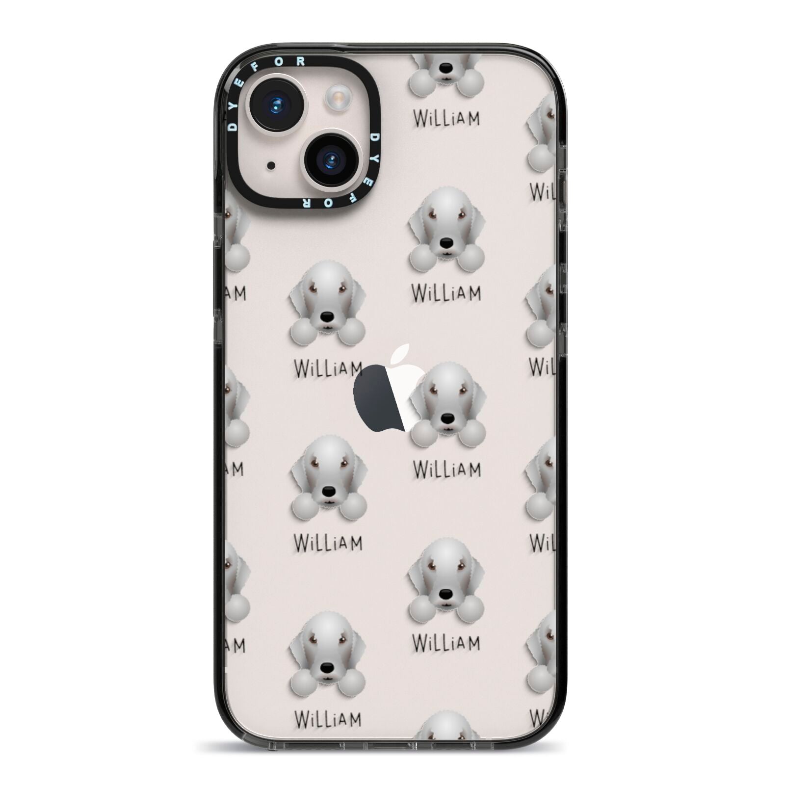 Bedlington Terrier Icon with Name iPhone 14 Plus Black Impact Case on Silver phone