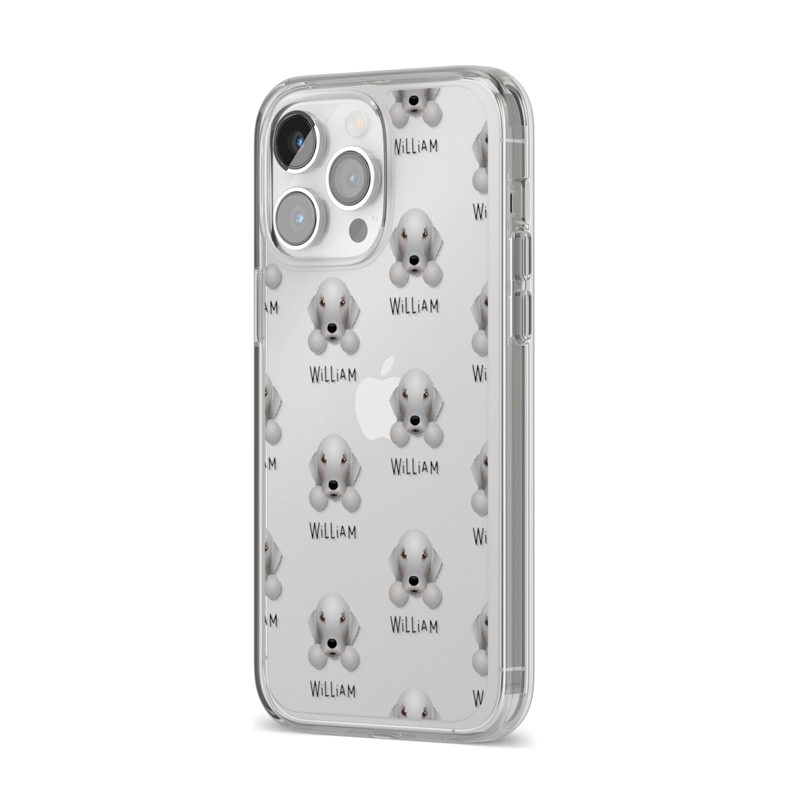 Bedlington Terrier Icon with Name iPhone 14 Pro Max Clear Tough Case Silver Angled Image