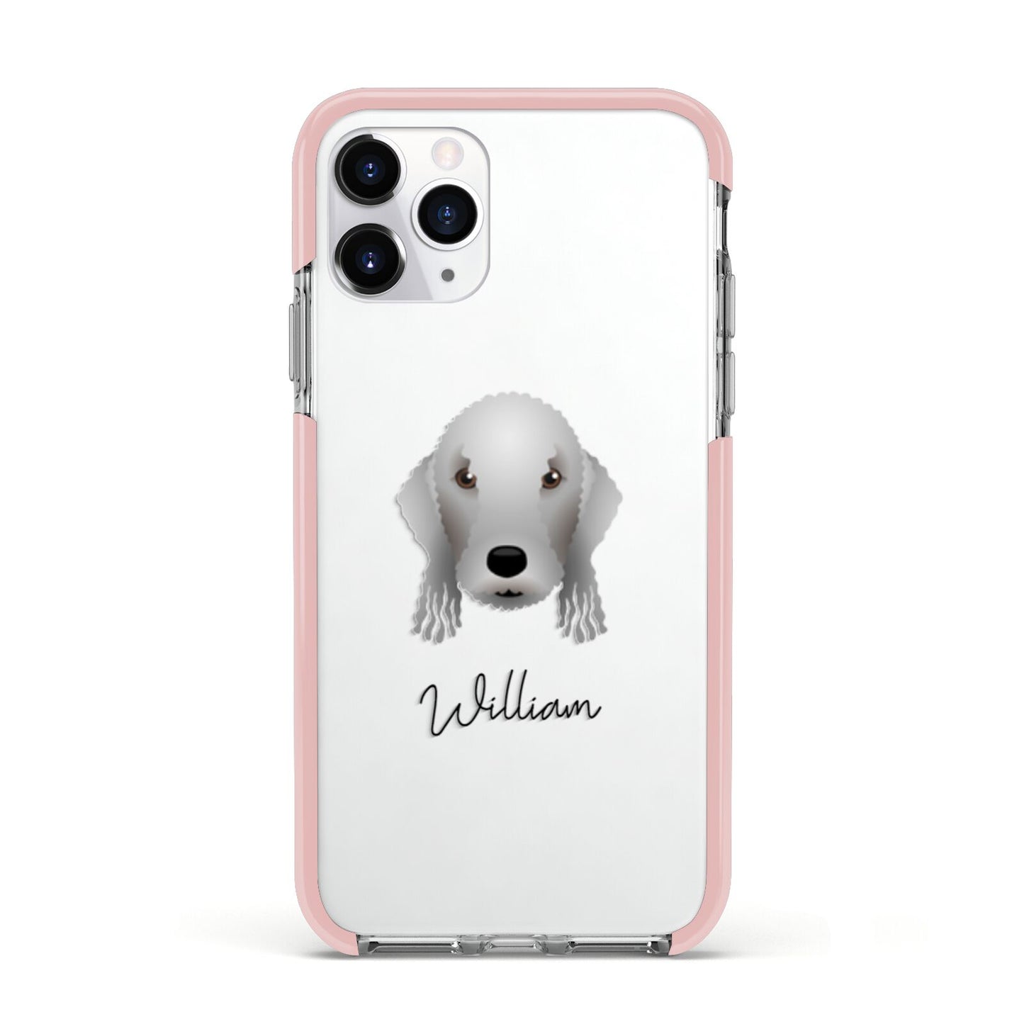 Bedlington Terrier Personalised Apple iPhone 11 Pro in Silver with Pink Impact Case