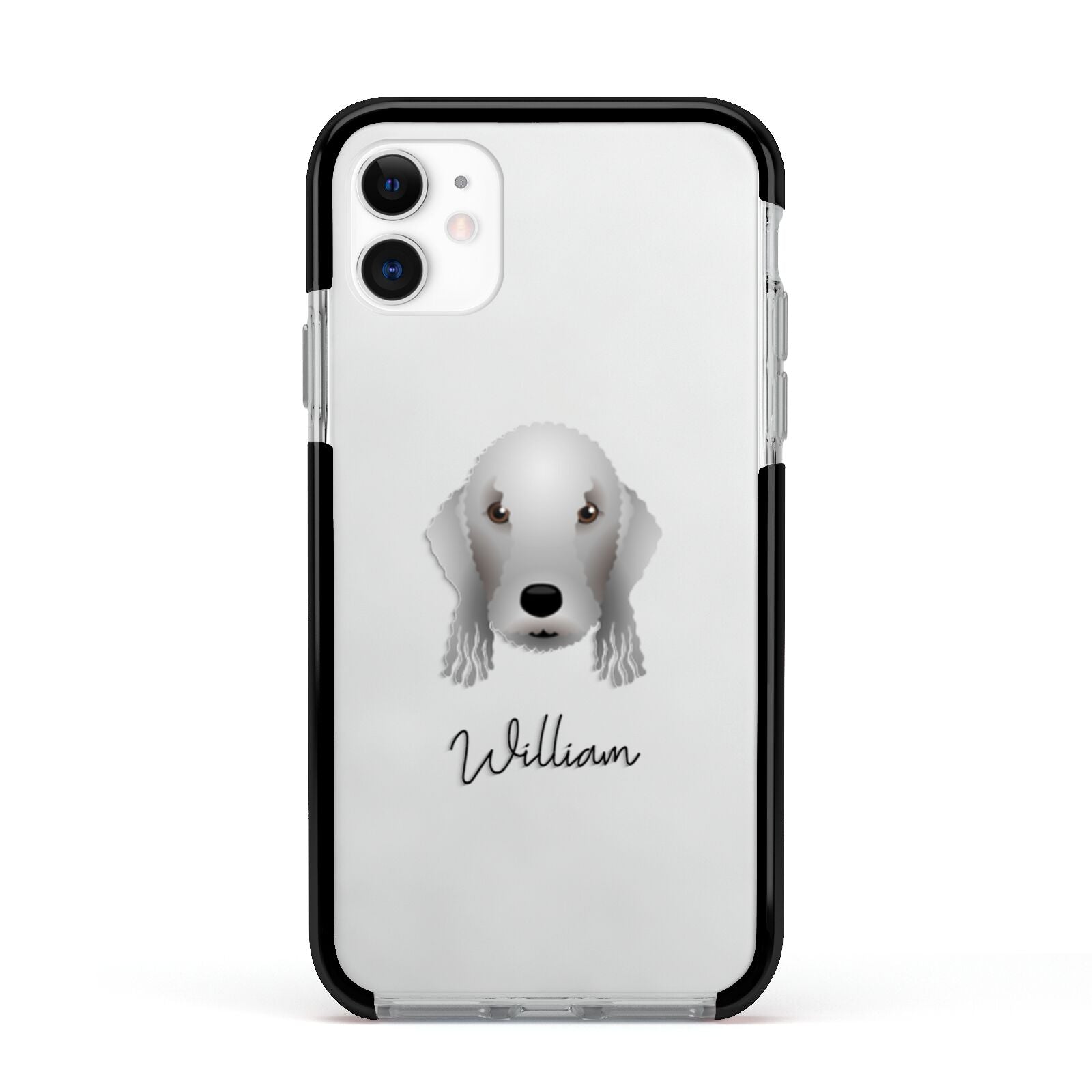 Bedlington Terrier Personalised Apple iPhone 11 in White with Black Impact Case