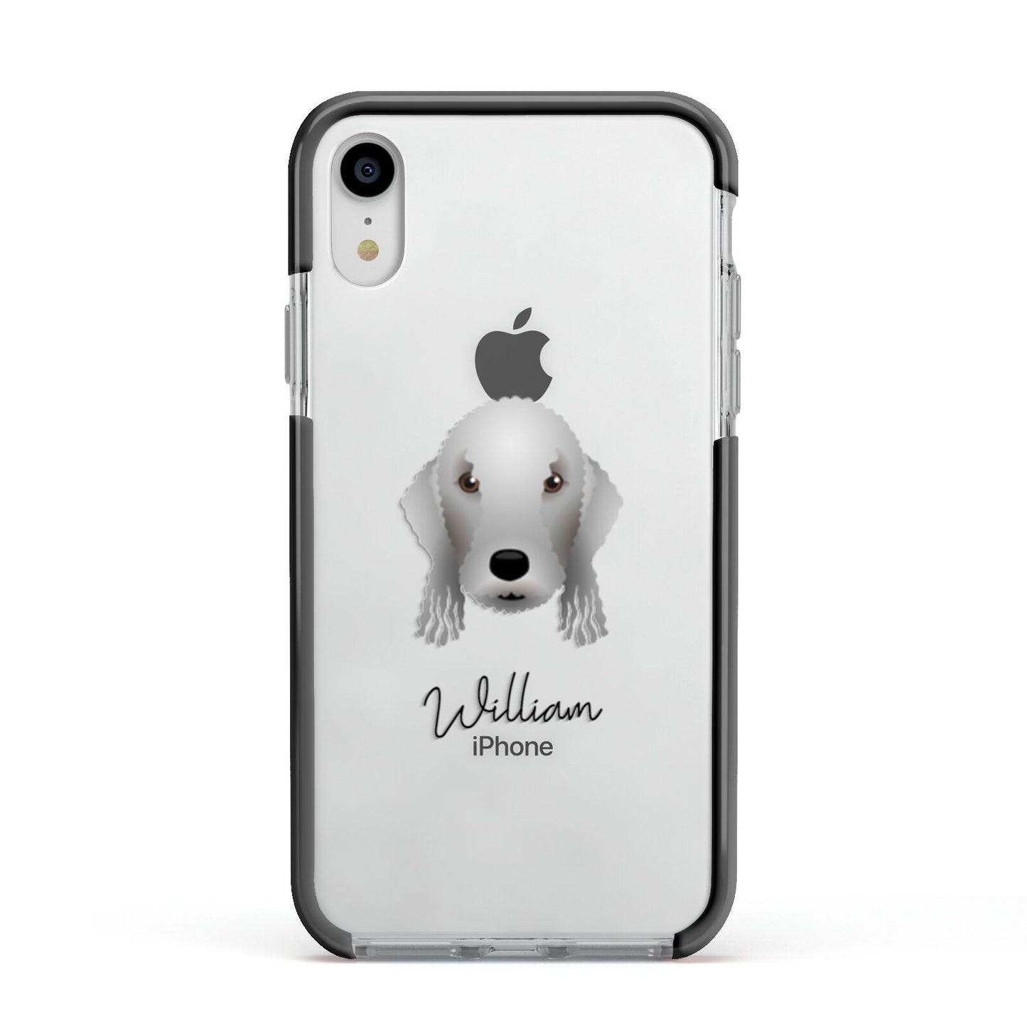 Bedlington Terrier Personalised Apple iPhone XR Impact Case Black Edge on Silver Phone