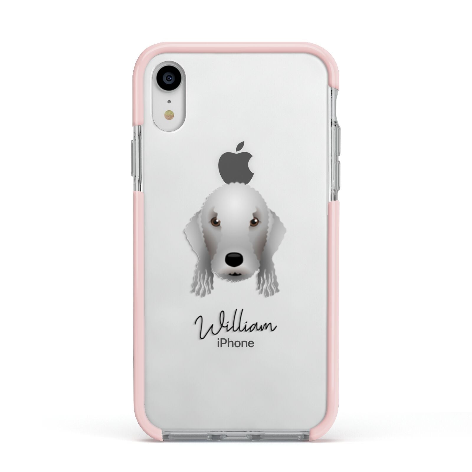 Bedlington Terrier Personalised Apple iPhone XR Impact Case Pink Edge on Silver Phone
