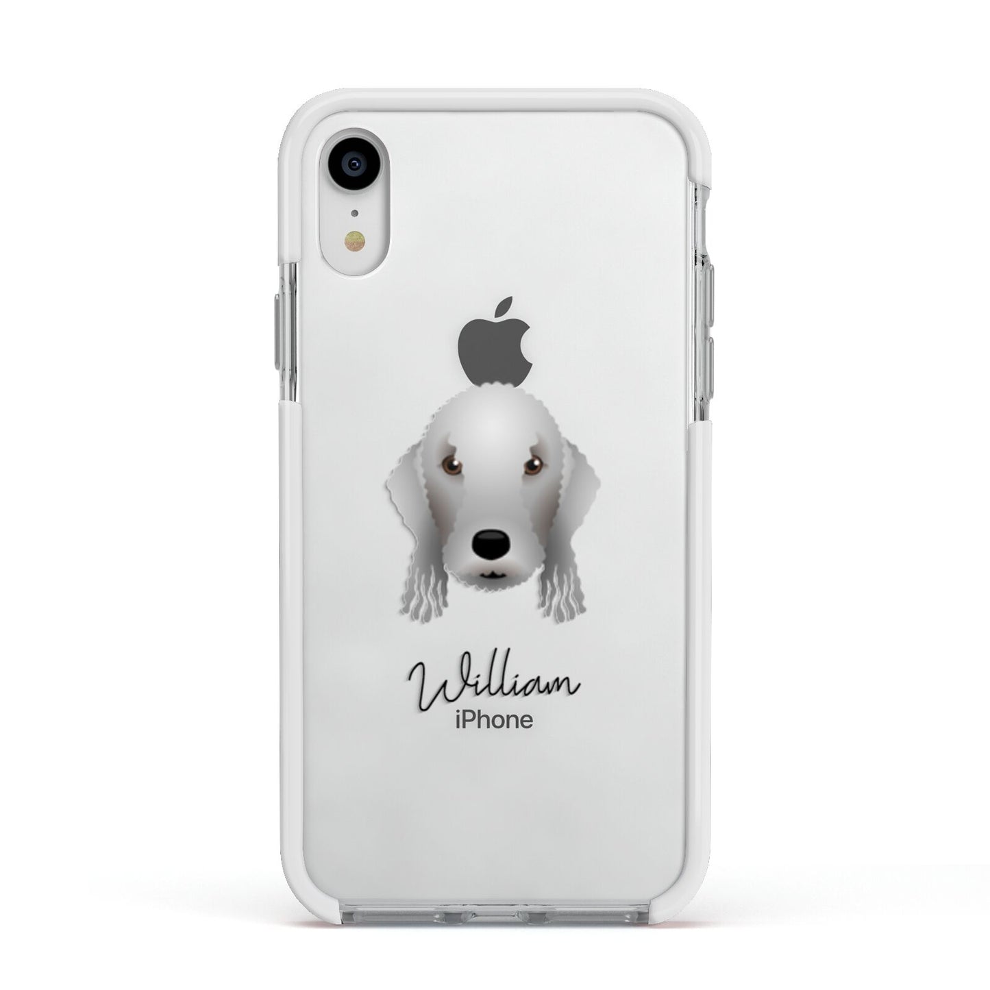 Bedlington Terrier Personalised Apple iPhone XR Impact Case White Edge on Silver Phone