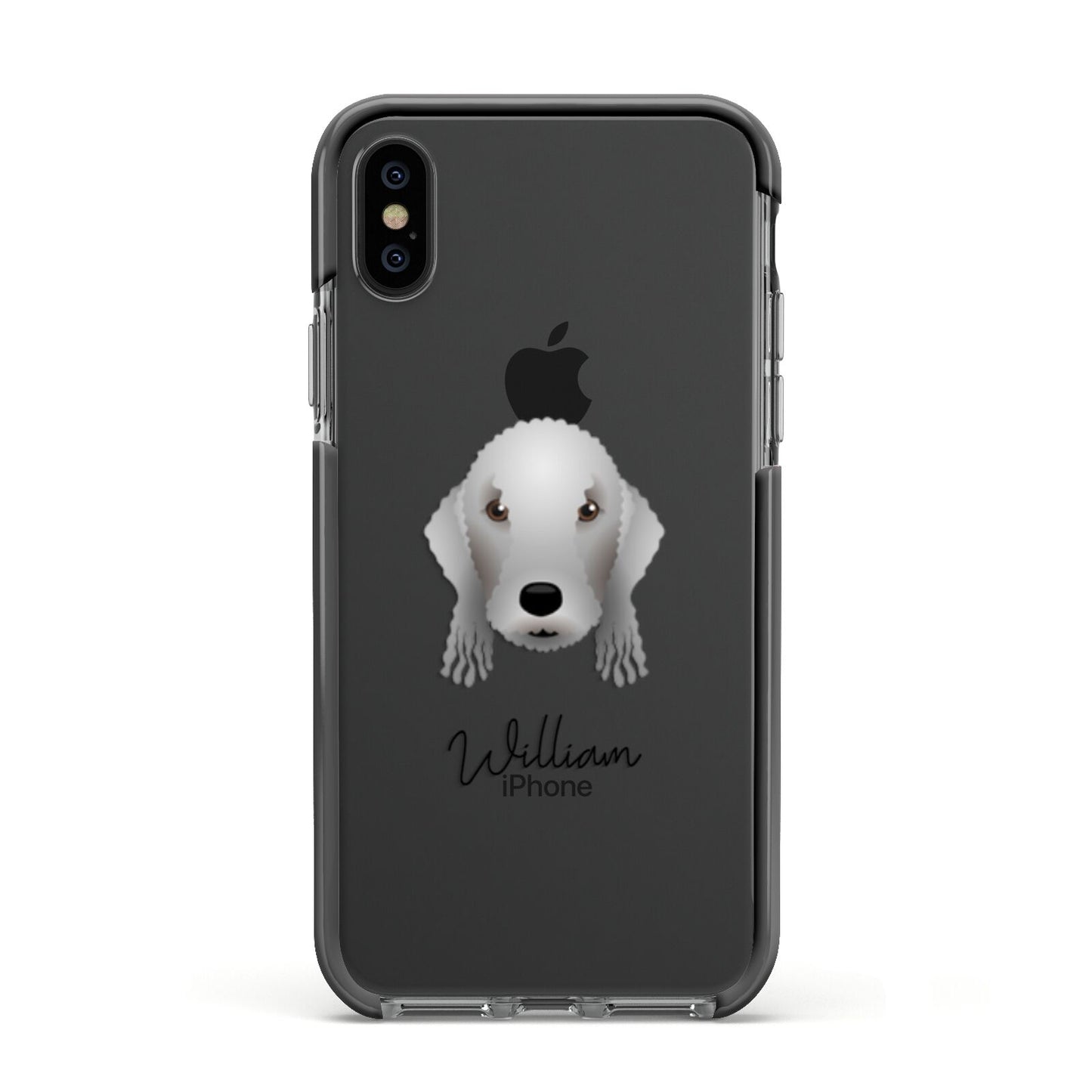 Bedlington Terrier Personalised Apple iPhone Xs Impact Case Black Edge on Black Phone