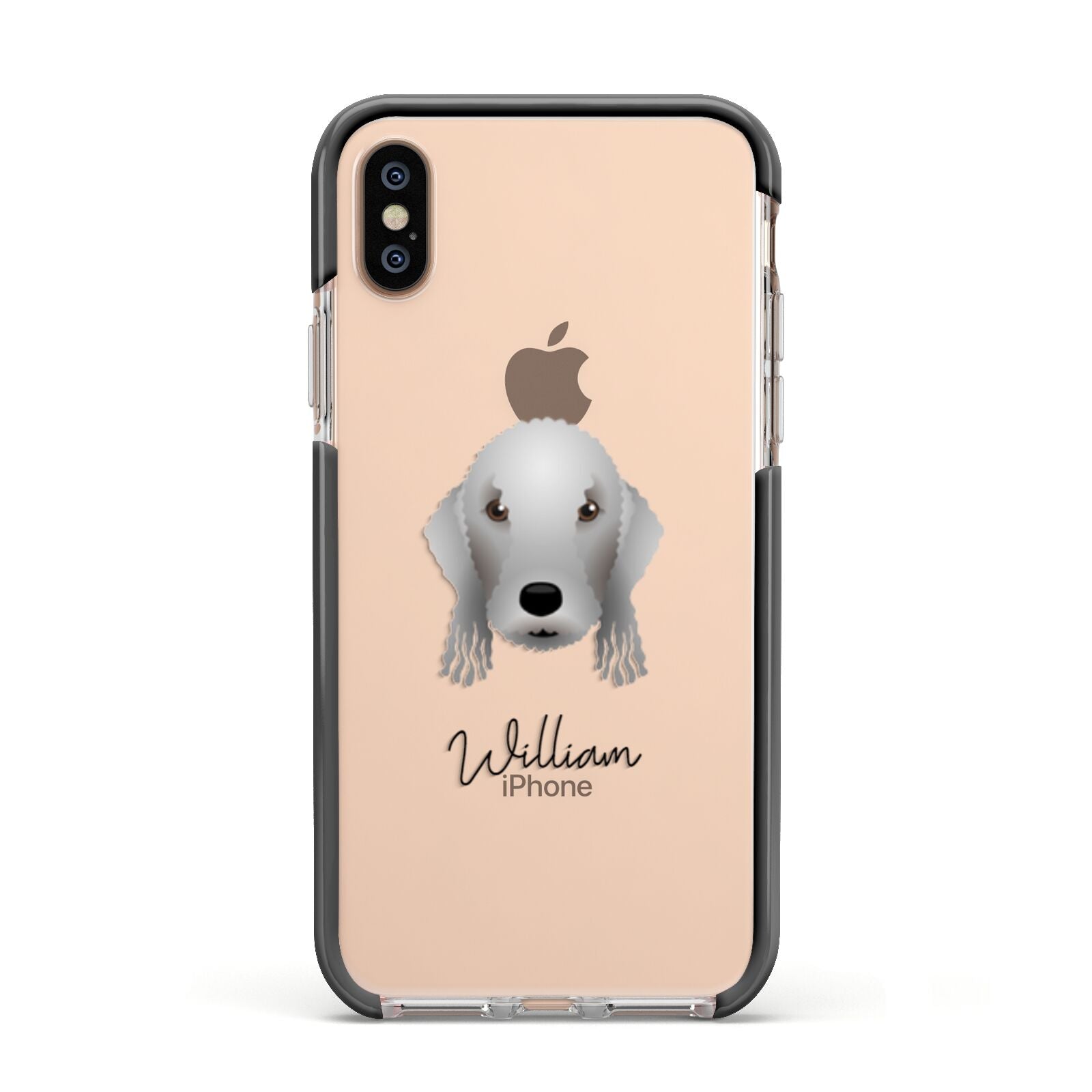 Bedlington Terrier Personalised Apple iPhone Xs Impact Case Black Edge on Gold Phone