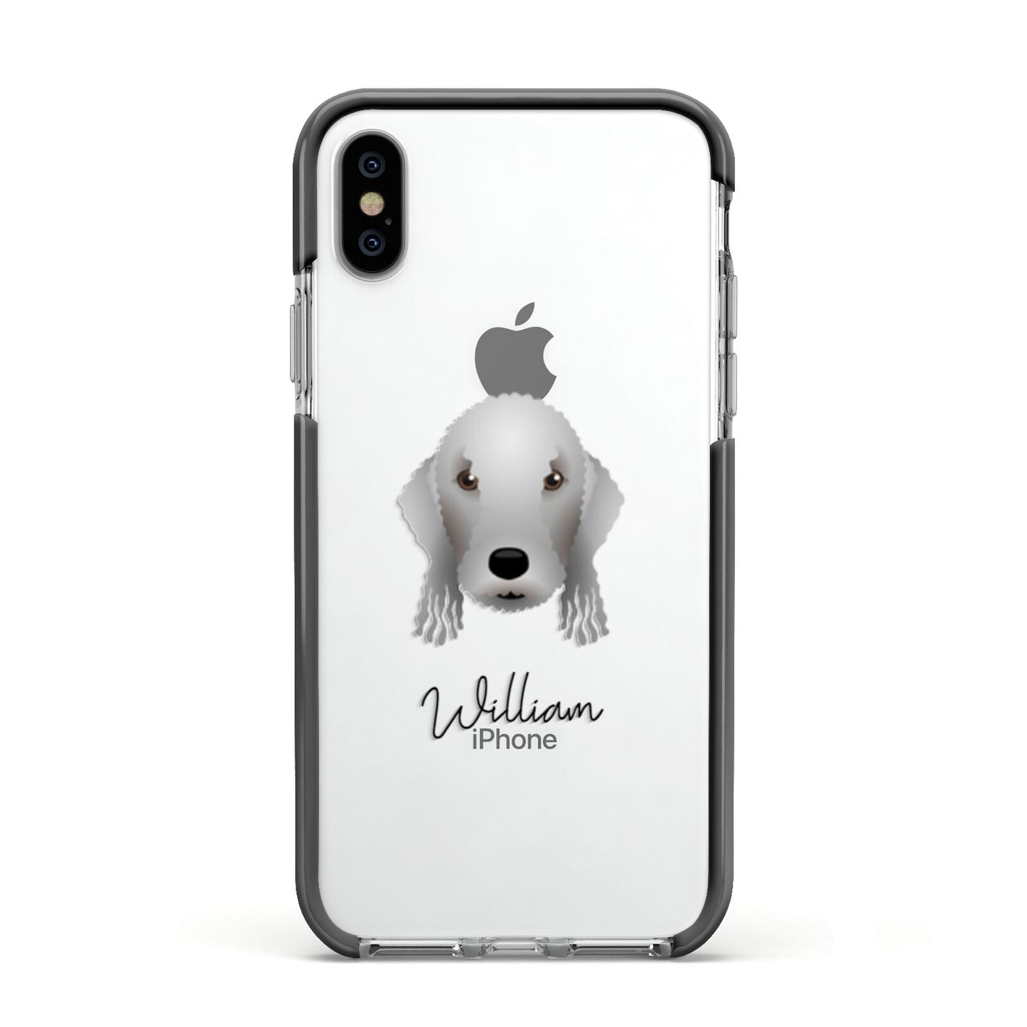 Bedlington Terrier Personalised Apple iPhone Xs Impact Case Black Edge on Silver Phone