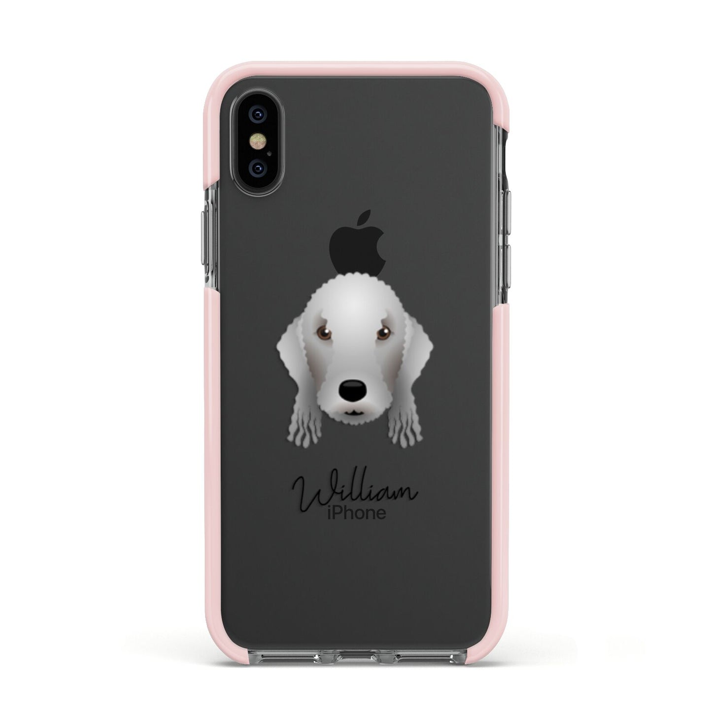 Bedlington Terrier Personalised Apple iPhone Xs Impact Case Pink Edge on Black Phone