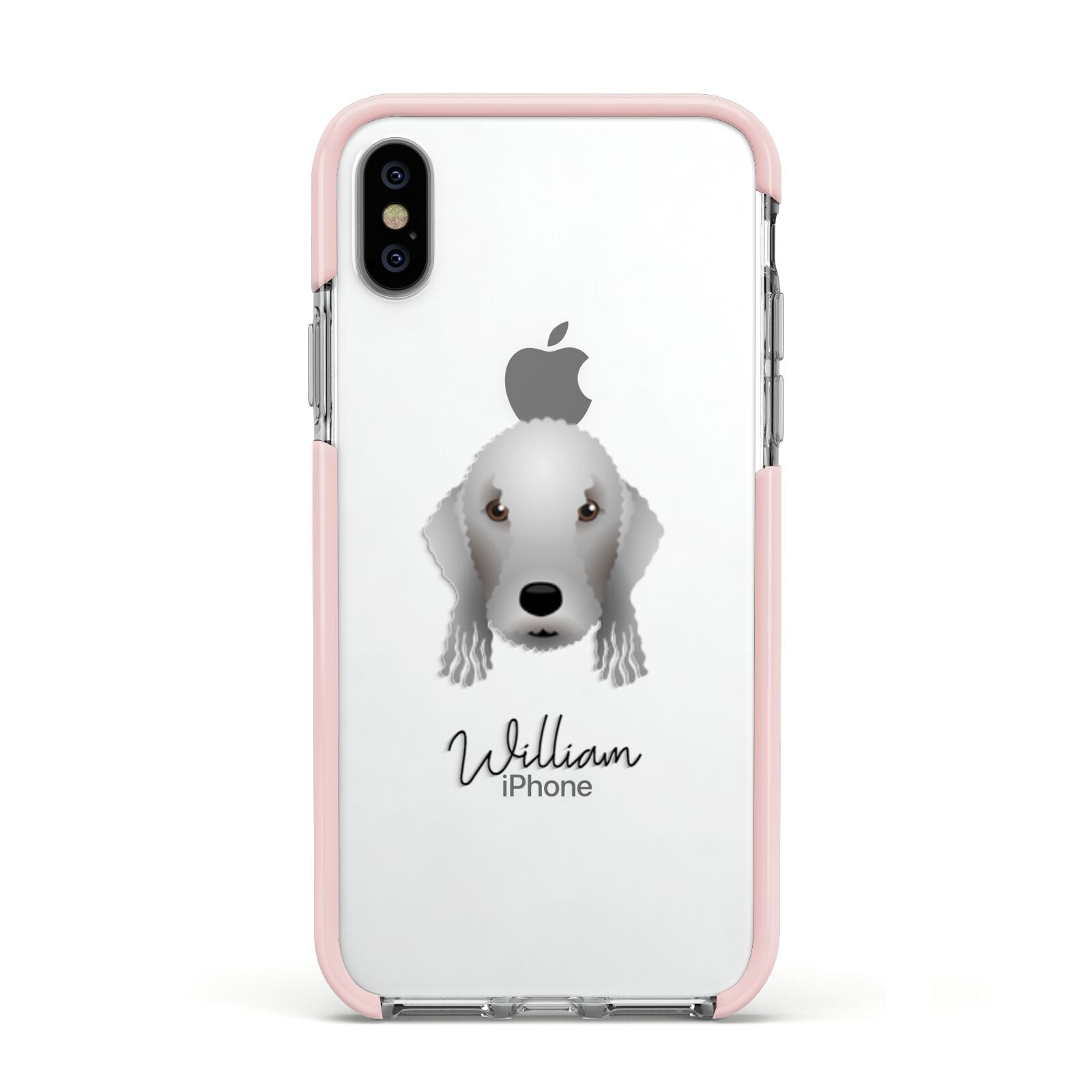 Bedlington Terrier Personalised Apple iPhone Xs Impact Case Pink Edge on Silver Phone