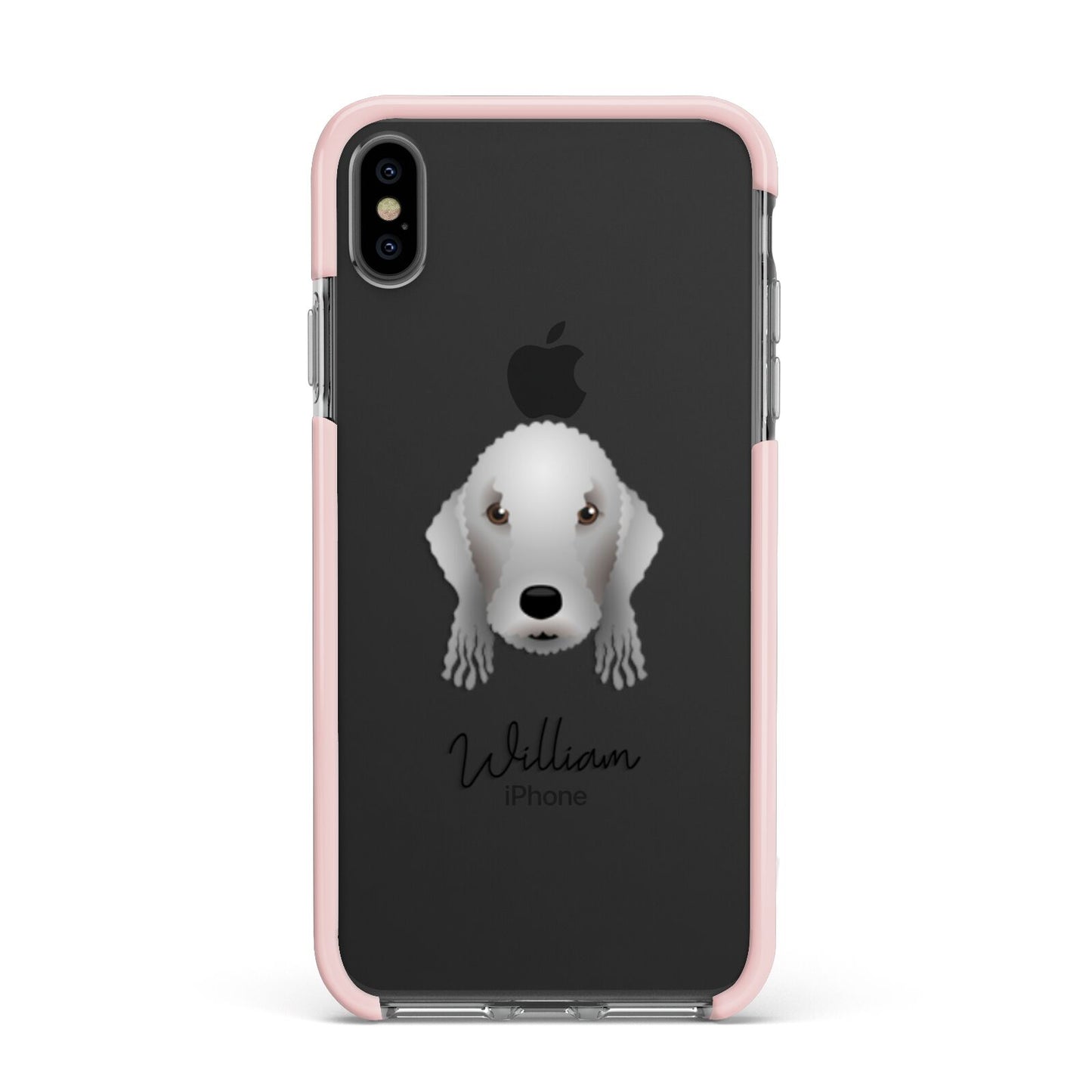 Bedlington Terrier Personalised Apple iPhone Xs Max Impact Case Pink Edge on Black Phone
