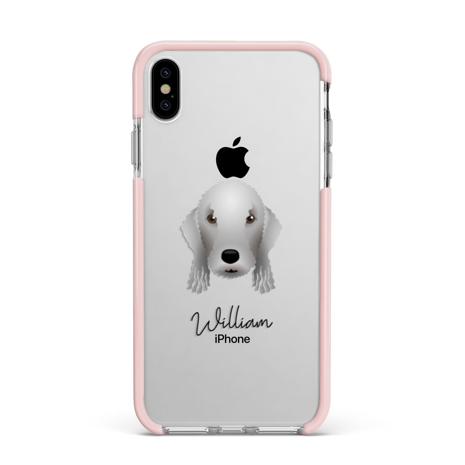 Bedlington Terrier Personalised Apple iPhone Xs Max Impact Case Pink Edge on Silver Phone