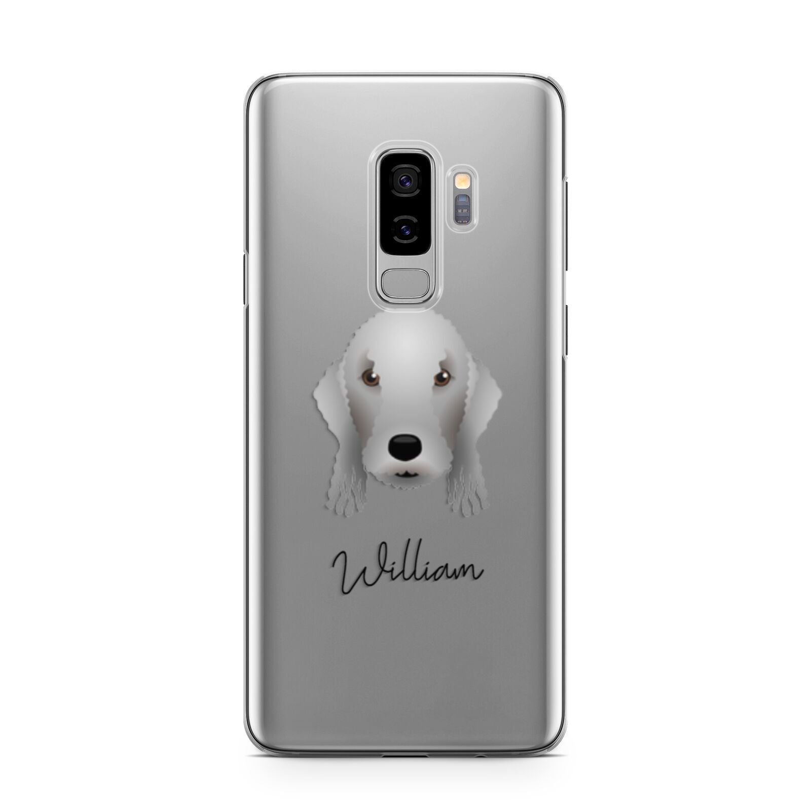 Bedlington Terrier Personalised Samsung Galaxy S9 Plus Case on Silver phone