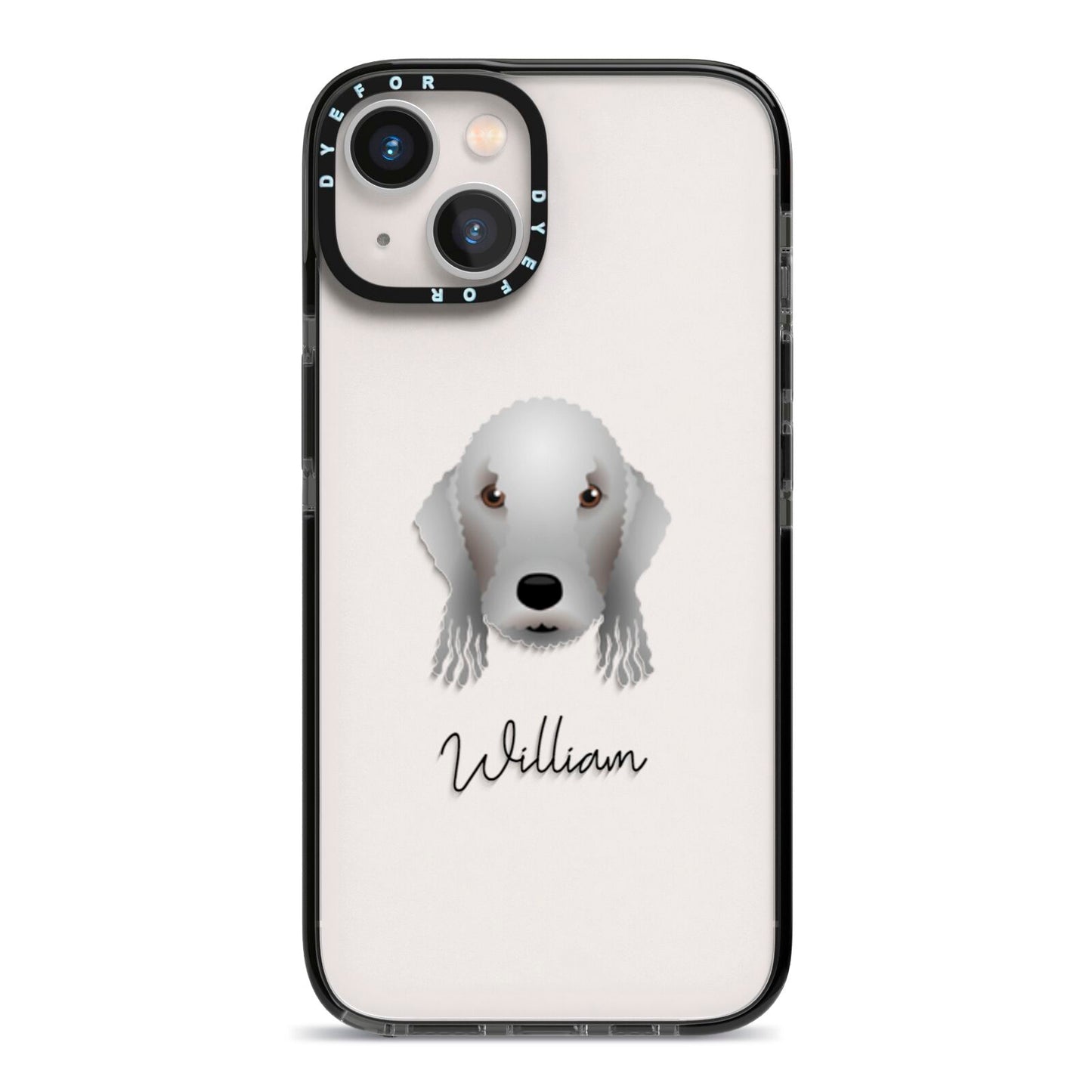 Bedlington Terrier Personalised iPhone 13 Black Impact Case on Silver phone