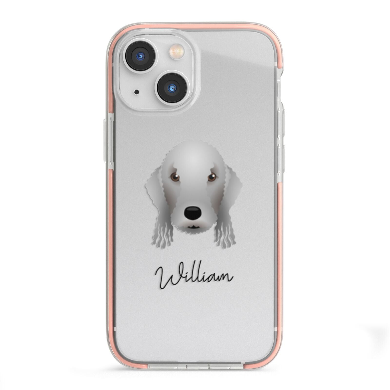Bedlington Terrier Personalised iPhone 13 Mini TPU Impact Case with Pink Edges