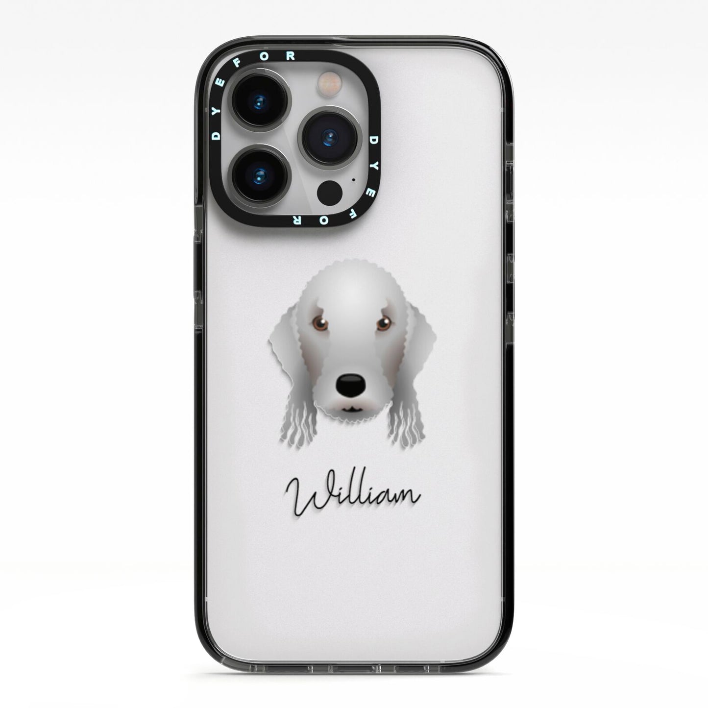 Bedlington Terrier Personalised iPhone 13 Pro Black Impact Case on Silver phone
