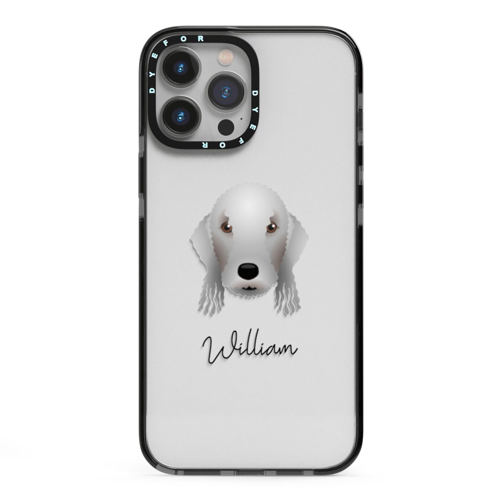Bedlington Terrier Personalised iPhone 13 Pro Max Black Impact Case on Silver phone