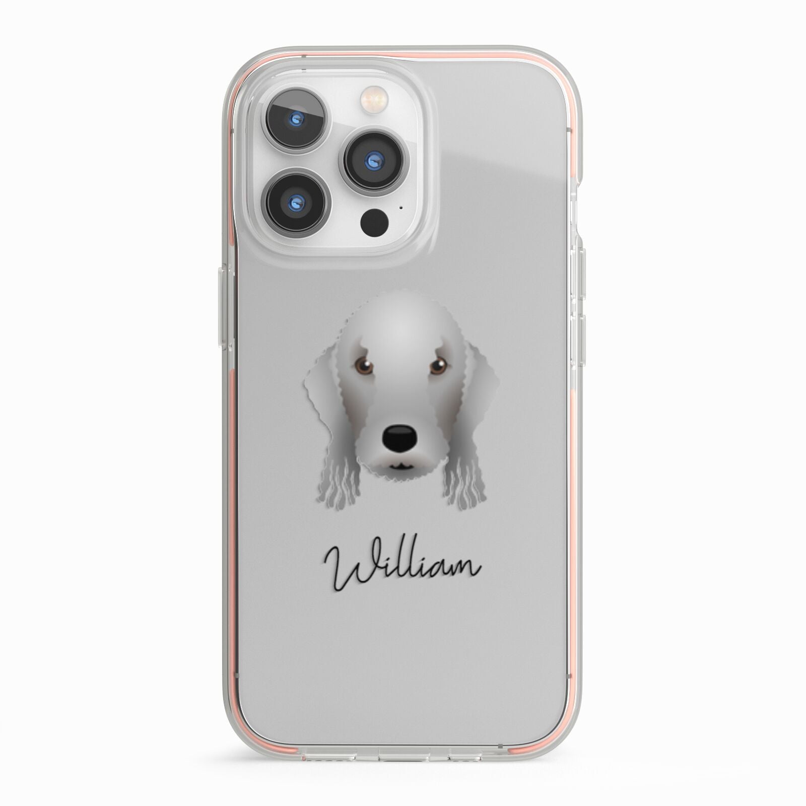 Bedlington Terrier Personalised iPhone 13 Pro TPU Impact Case with Pink Edges