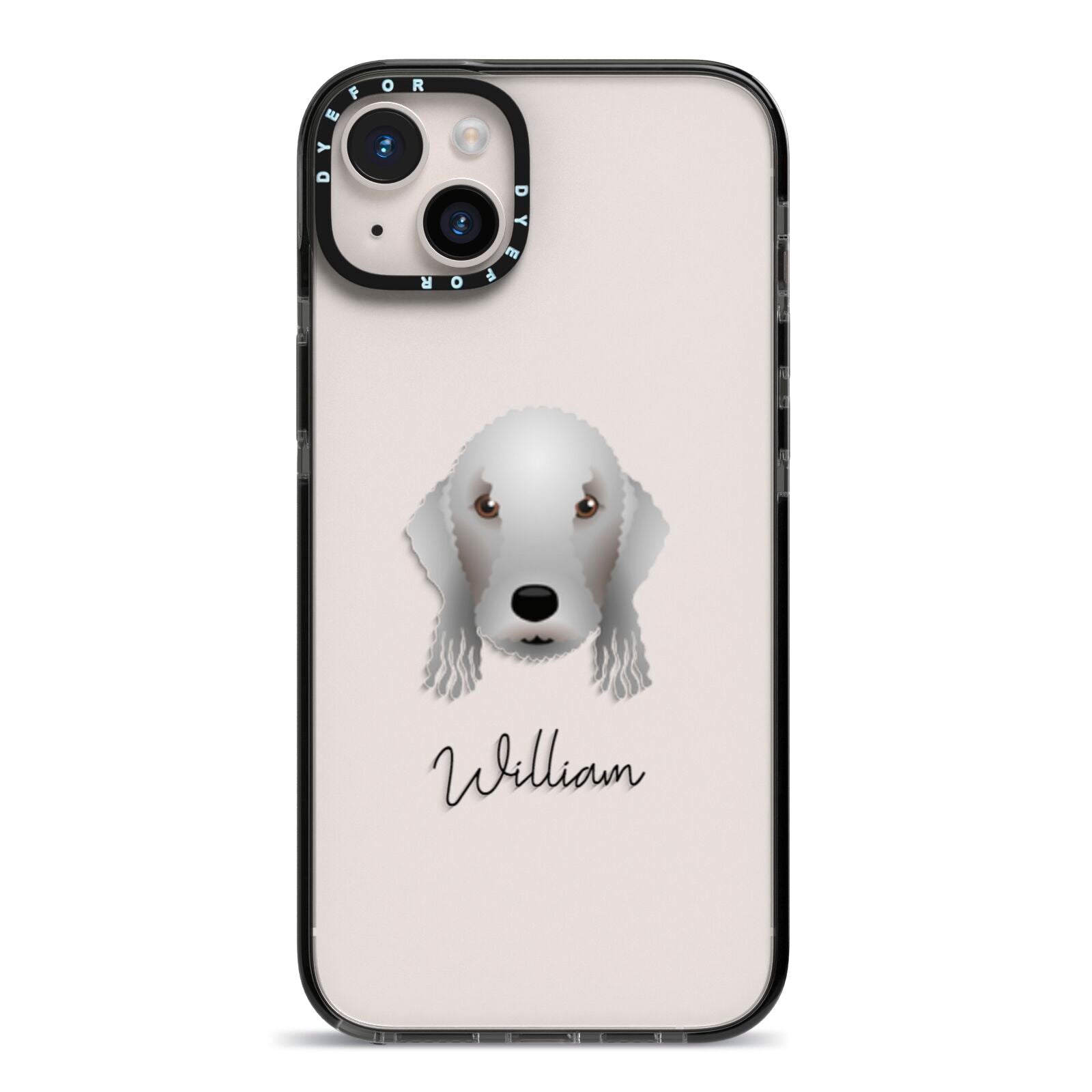 Bedlington Terrier Personalised iPhone 14 Plus Black Impact Case on Silver phone