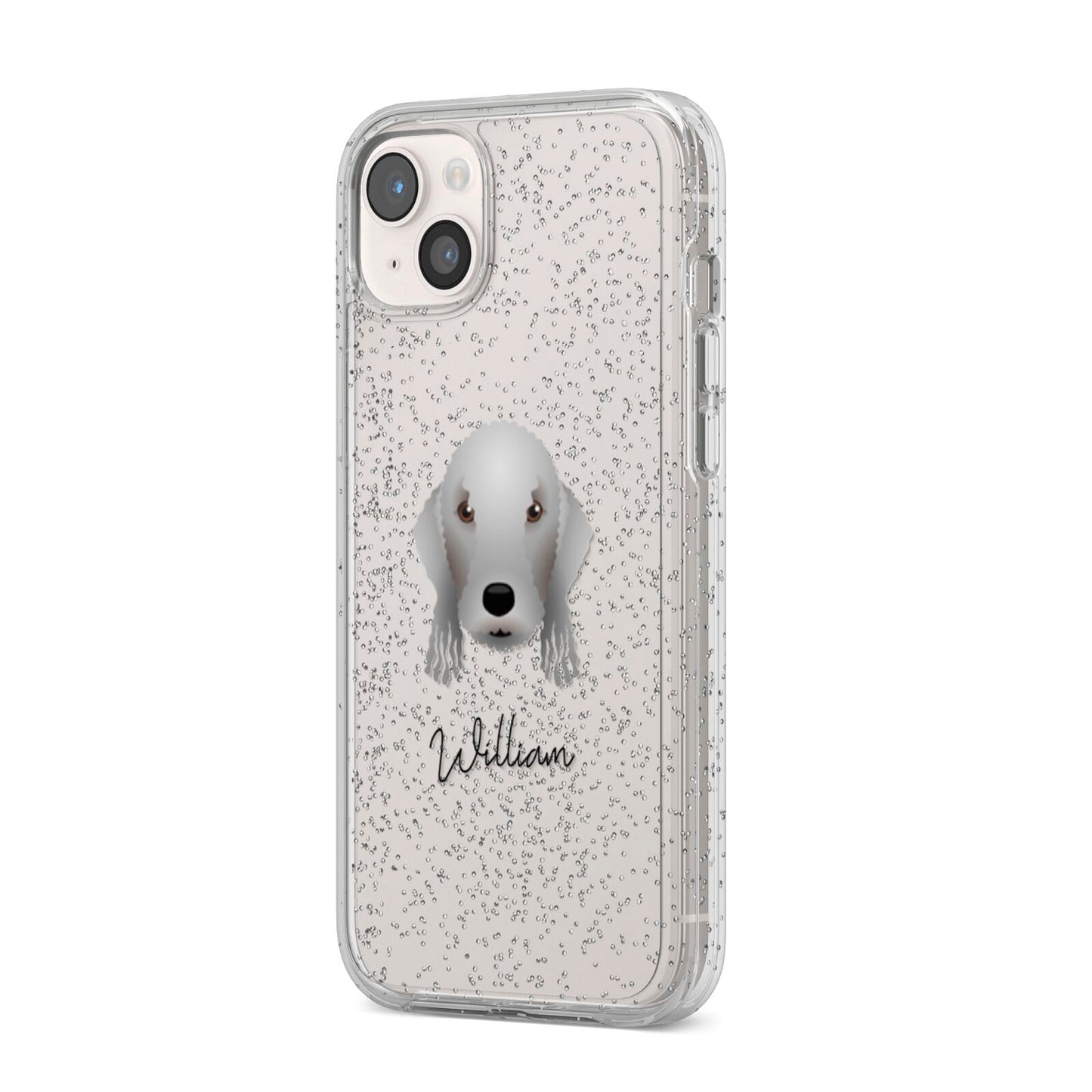 Bedlington Terrier Personalised iPhone 14 Plus Glitter Tough Case Starlight Angled Image