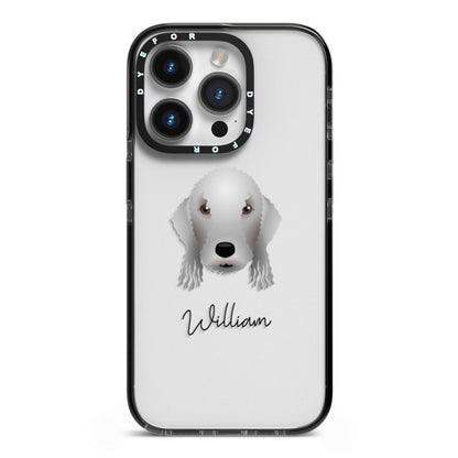 Bedlington Terrier Personalised iPhone 14 Pro Black Impact Case on Silver phone