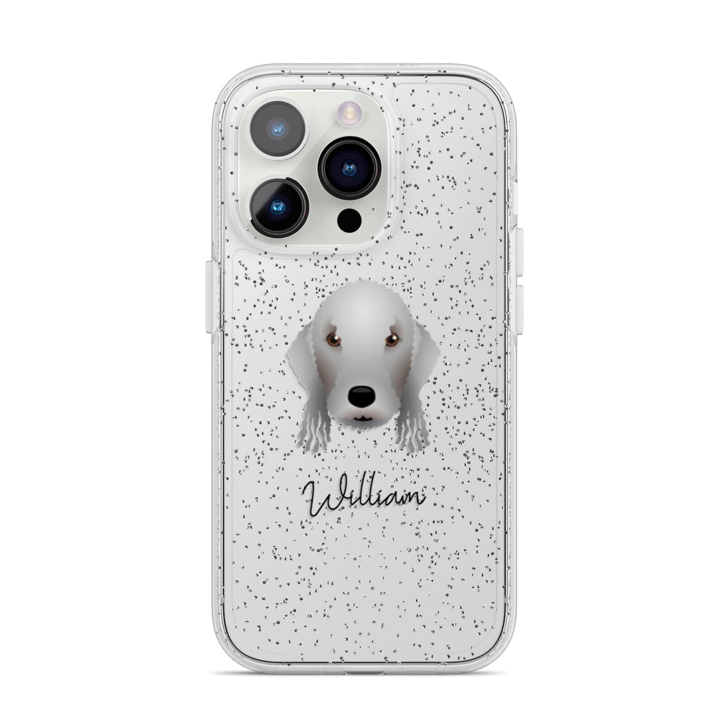 Bedlington Terrier Personalised iPhone 14 Pro Glitter Tough Case Silver