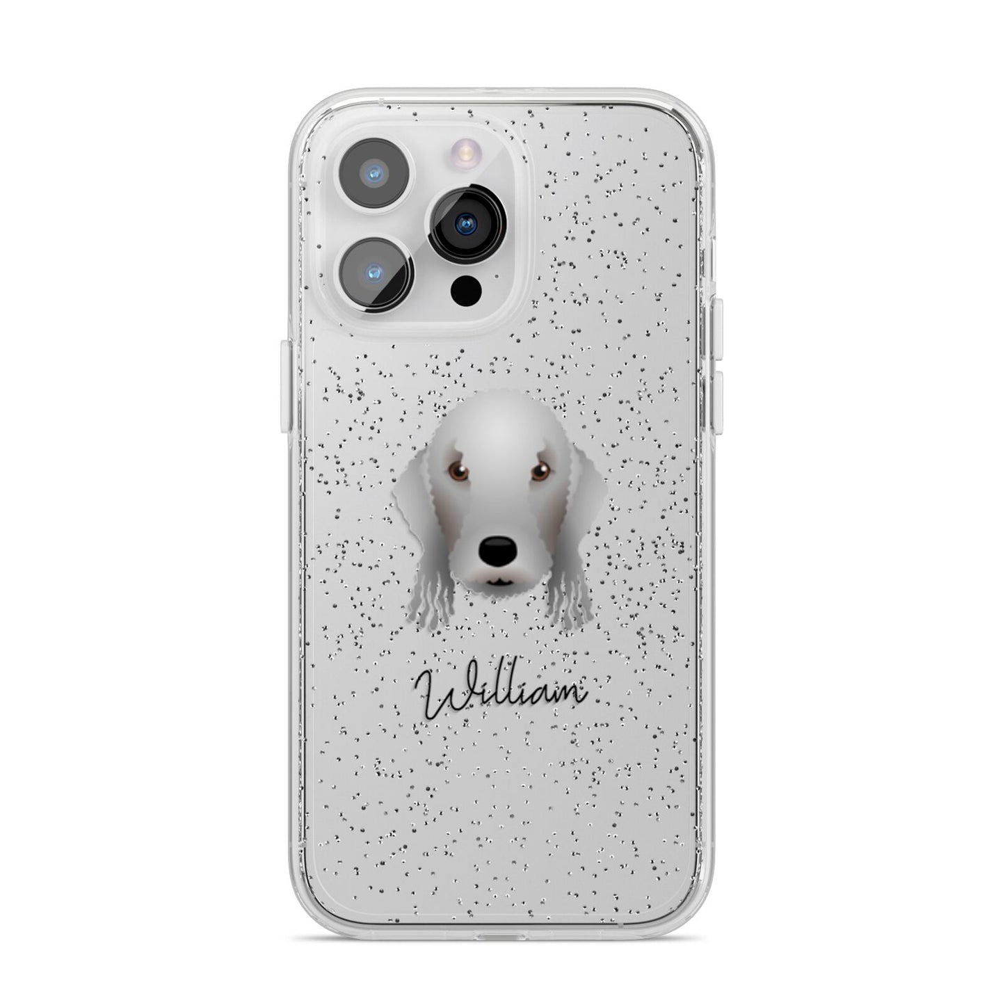 Bedlington Terrier Personalised iPhone 14 Pro Max Glitter Tough Case Silver