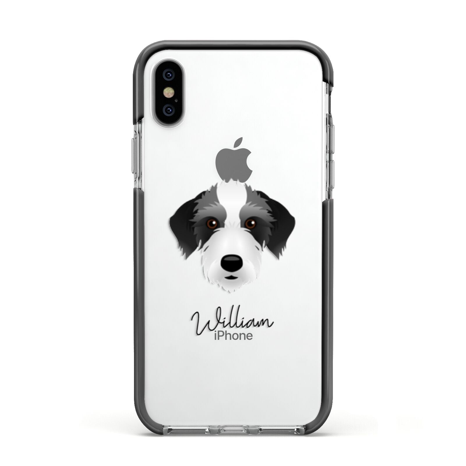 Bedlington Whippet Personalised Apple iPhone Xs Impact Case Black Edge on Silver Phone