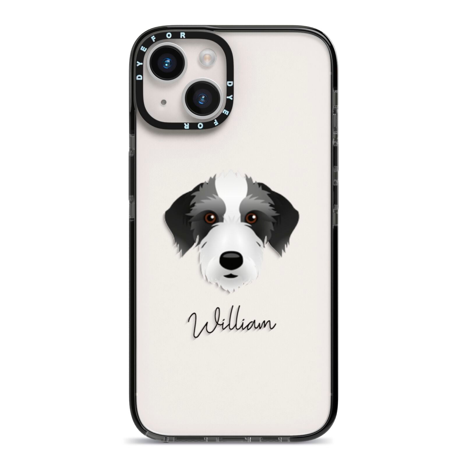 Bedlington Whippet Personalised iPhone 14 Black Impact Case on Silver phone