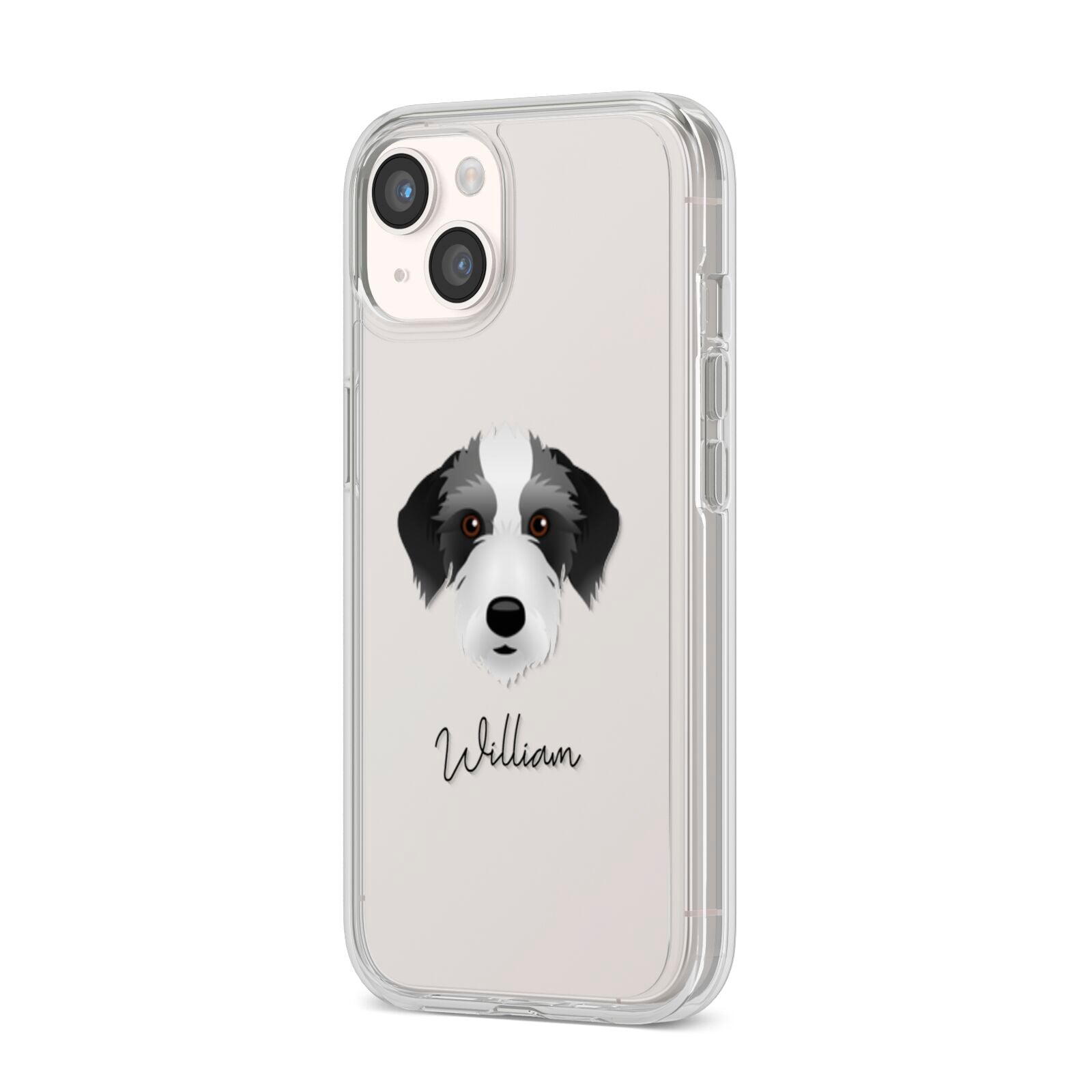 Bedlington Whippet Personalised iPhone 14 Clear Tough Case Starlight Angled Image